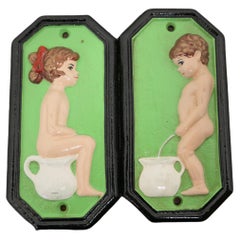 Vintage Charming Pair of Male and Female Toilet Signs