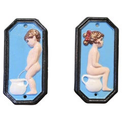 Charmante paire d'enseignes de toilette masculine et féminine  Mesdames et Messieurs