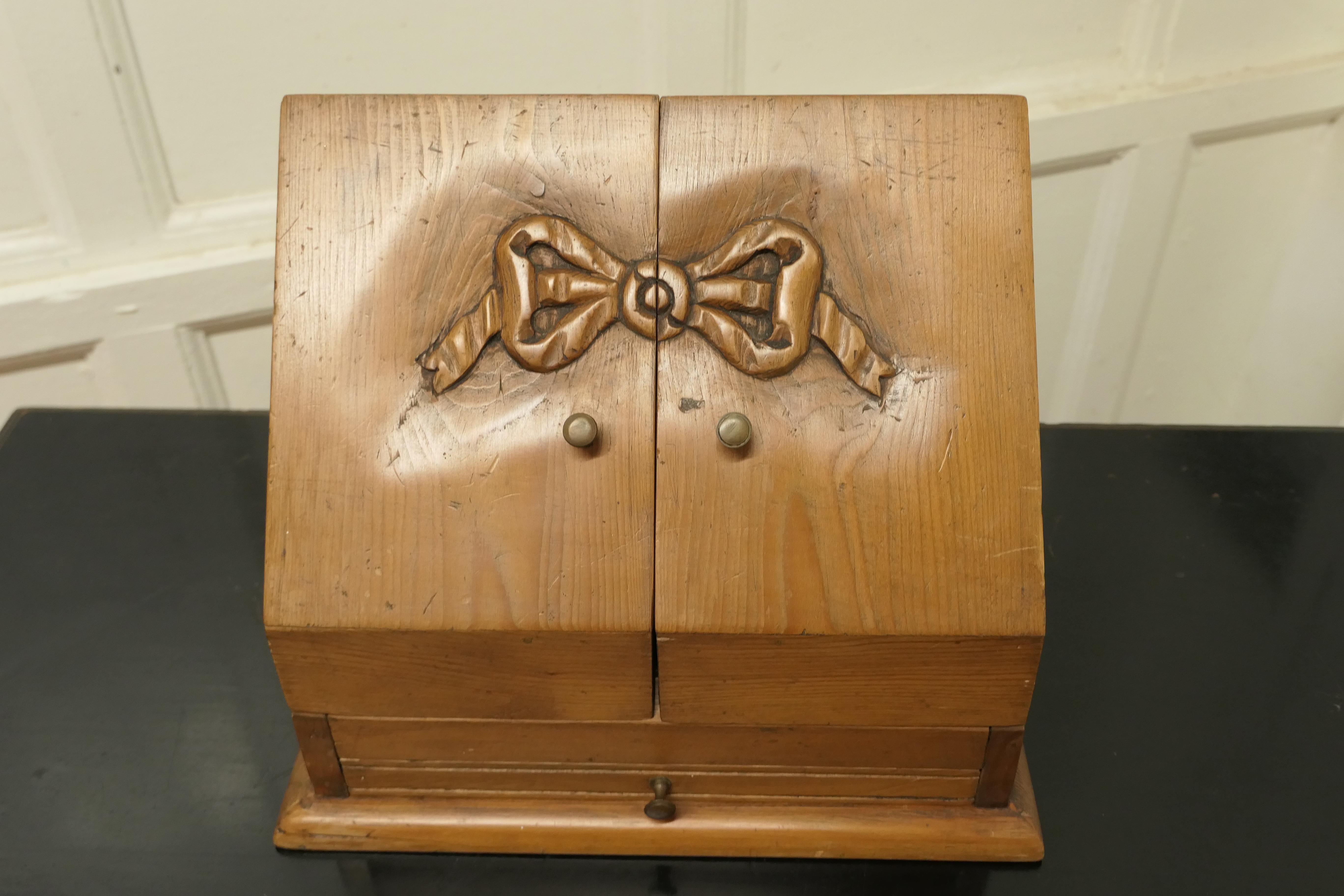 Charming Victorian Hand Carved Pine Stationary Box For Sale 3