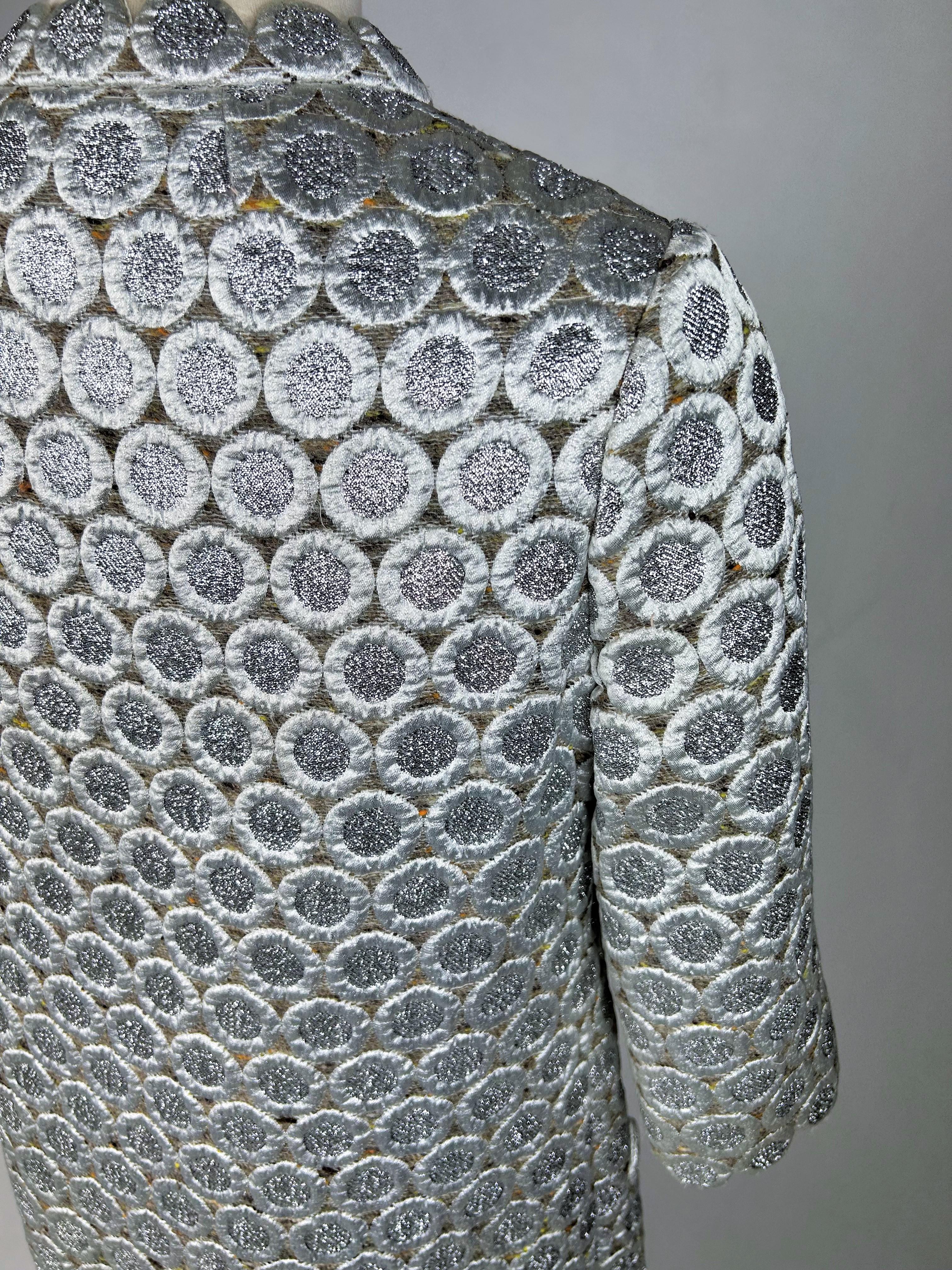 A Chasuble Silvered mini-dress by Marc Vaughan Coutur in silver lurex Circa 1968 For Sale 7