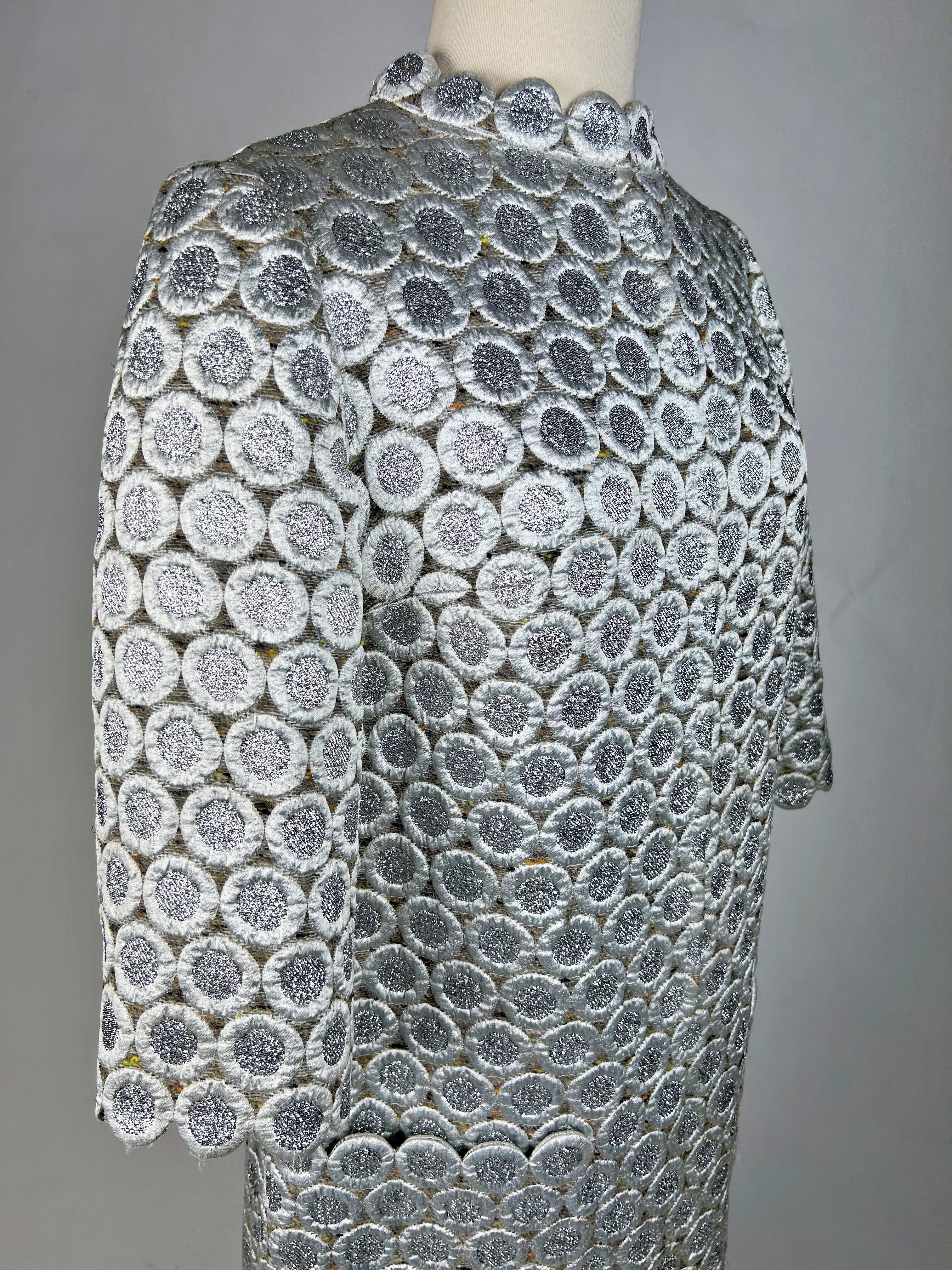 A Chasuble Silvered mini-dress by Marc Vaughan Coutur in silver lurex Circa 1968 For Sale 8