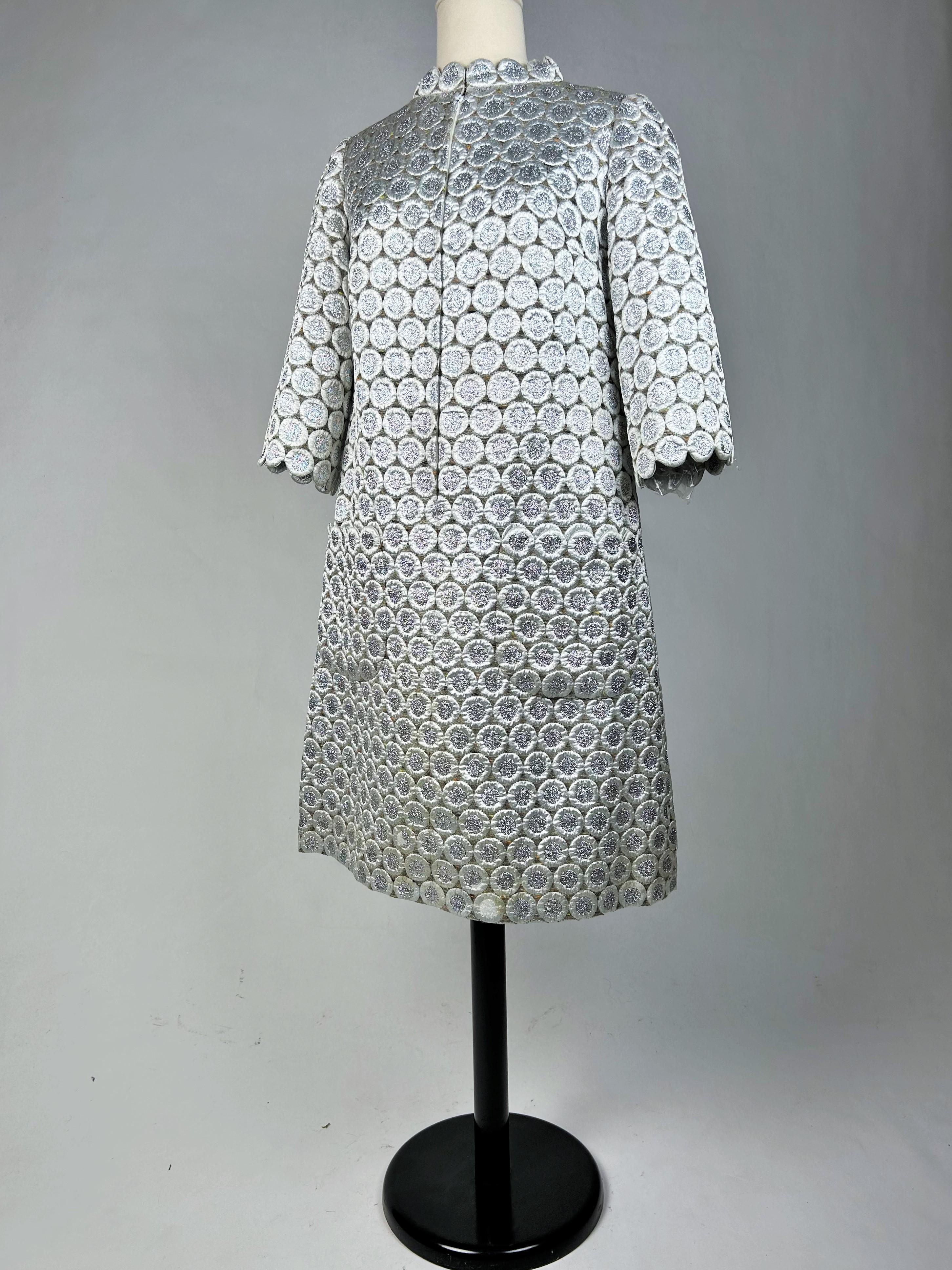 A Chasuble Silvered mini-dress by Marc Vaughan Coutur in silver lurex Circa 1968 For Sale 2