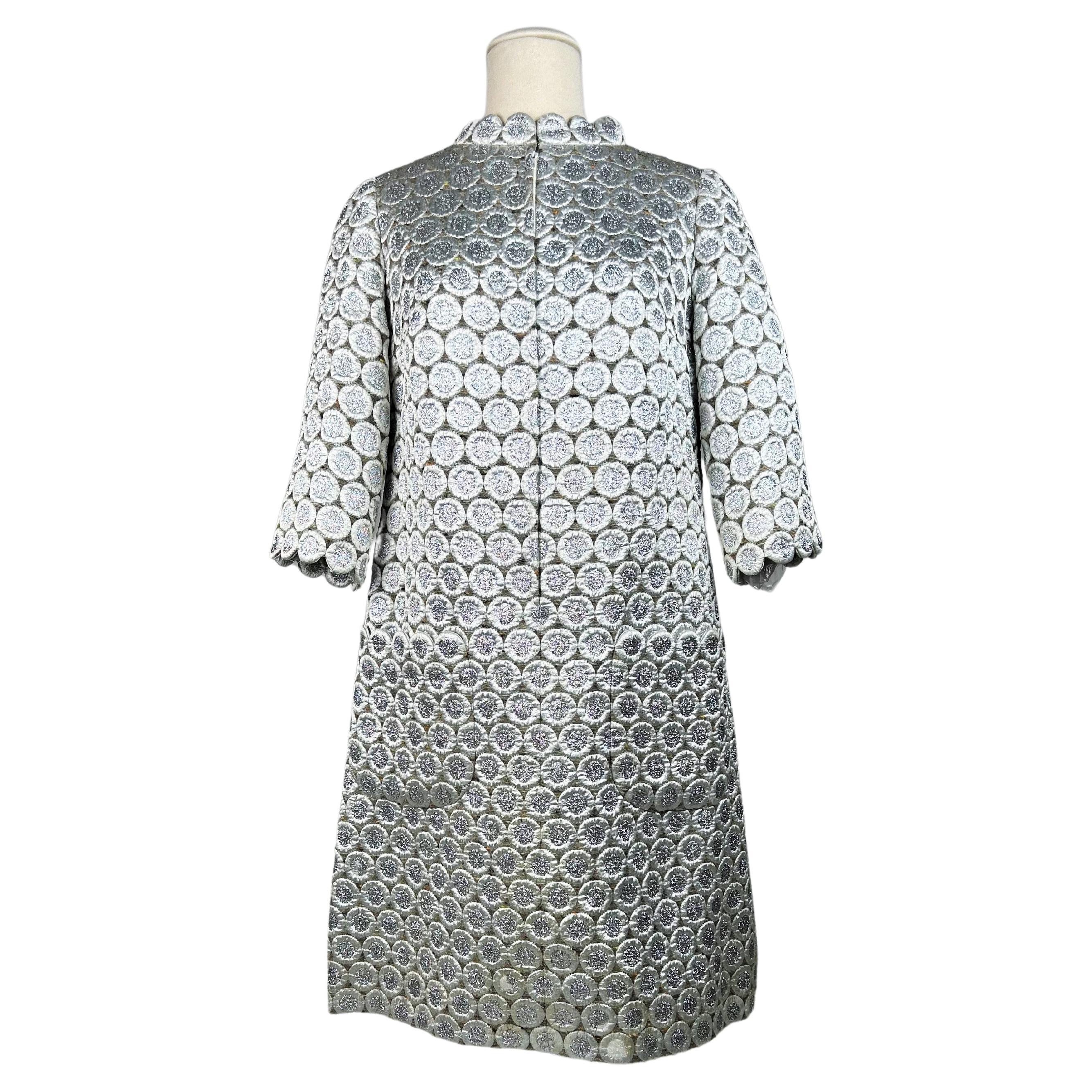A Chasuble Silvered mini-dress by Marc Vaughan Coutur in silver lurex Circa 1968 For Sale