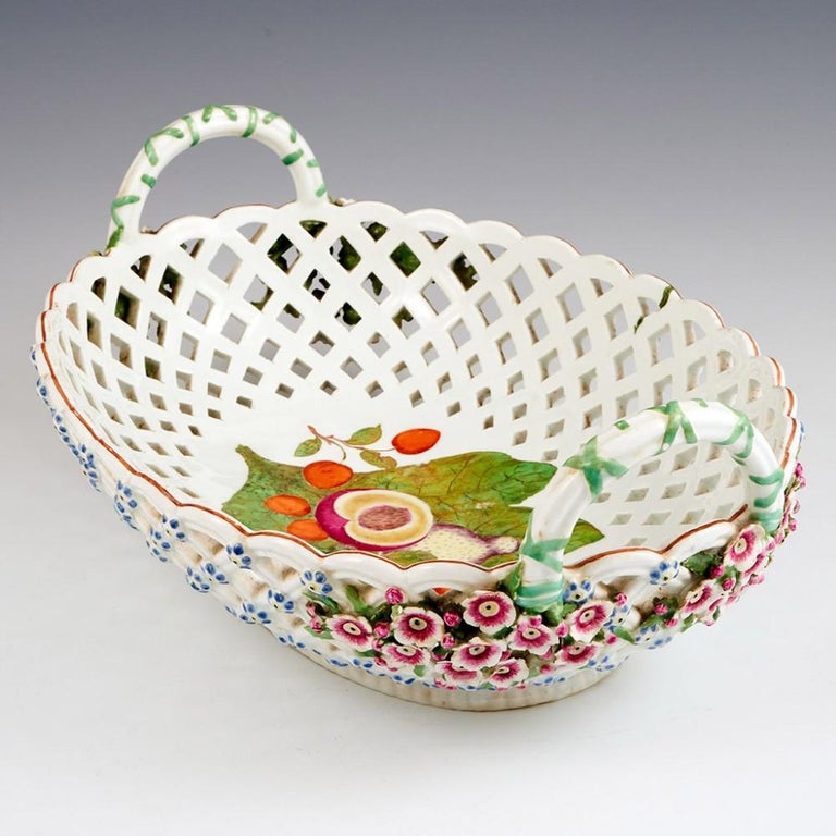 A Chelsea 'Red Anchor Period' Porcelain Pierced Oval Fruit Basket c1755 ...