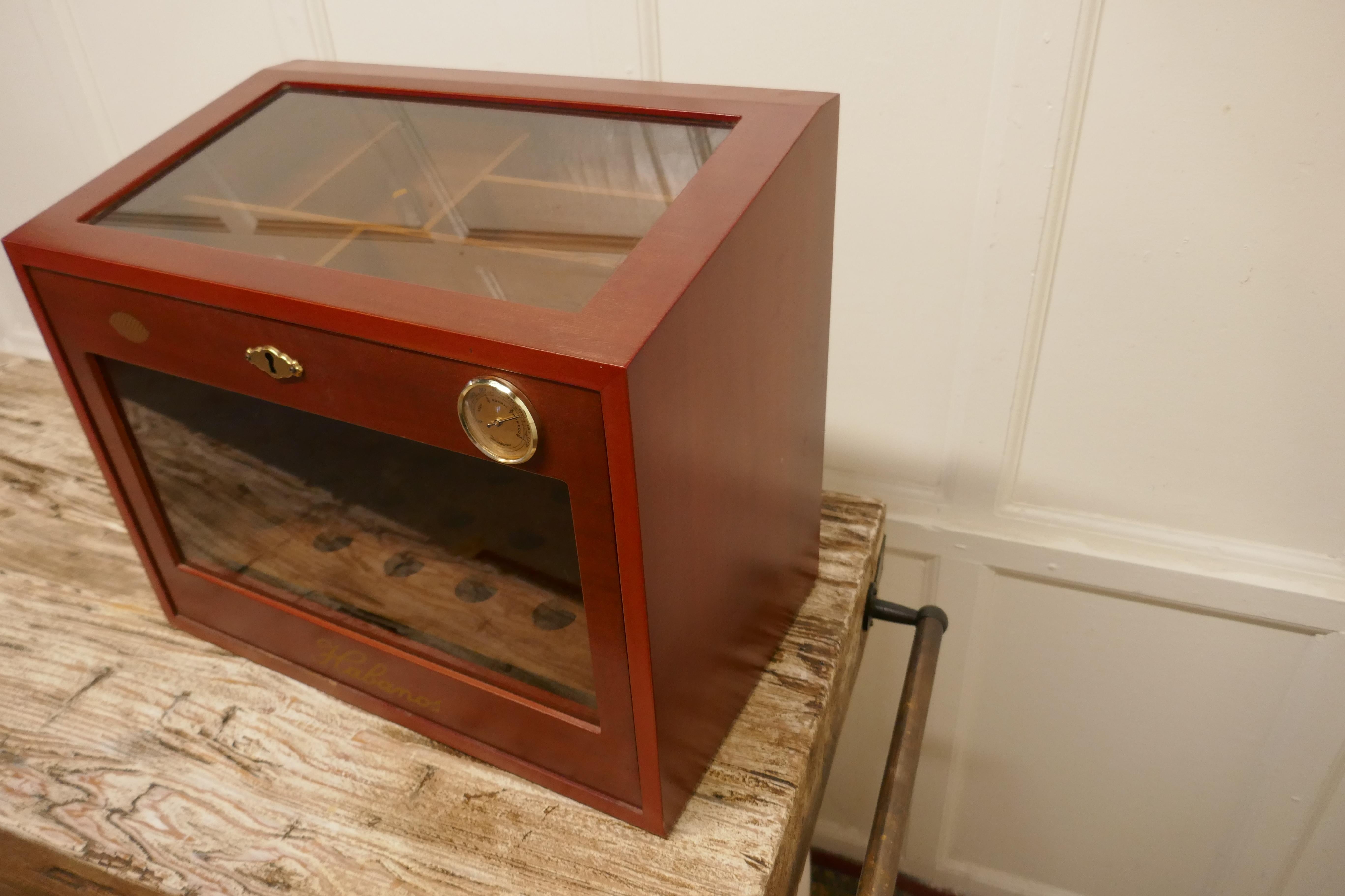 Art Deco Cherry Finish Glass Fronted Humidor by Halbanos For Sale