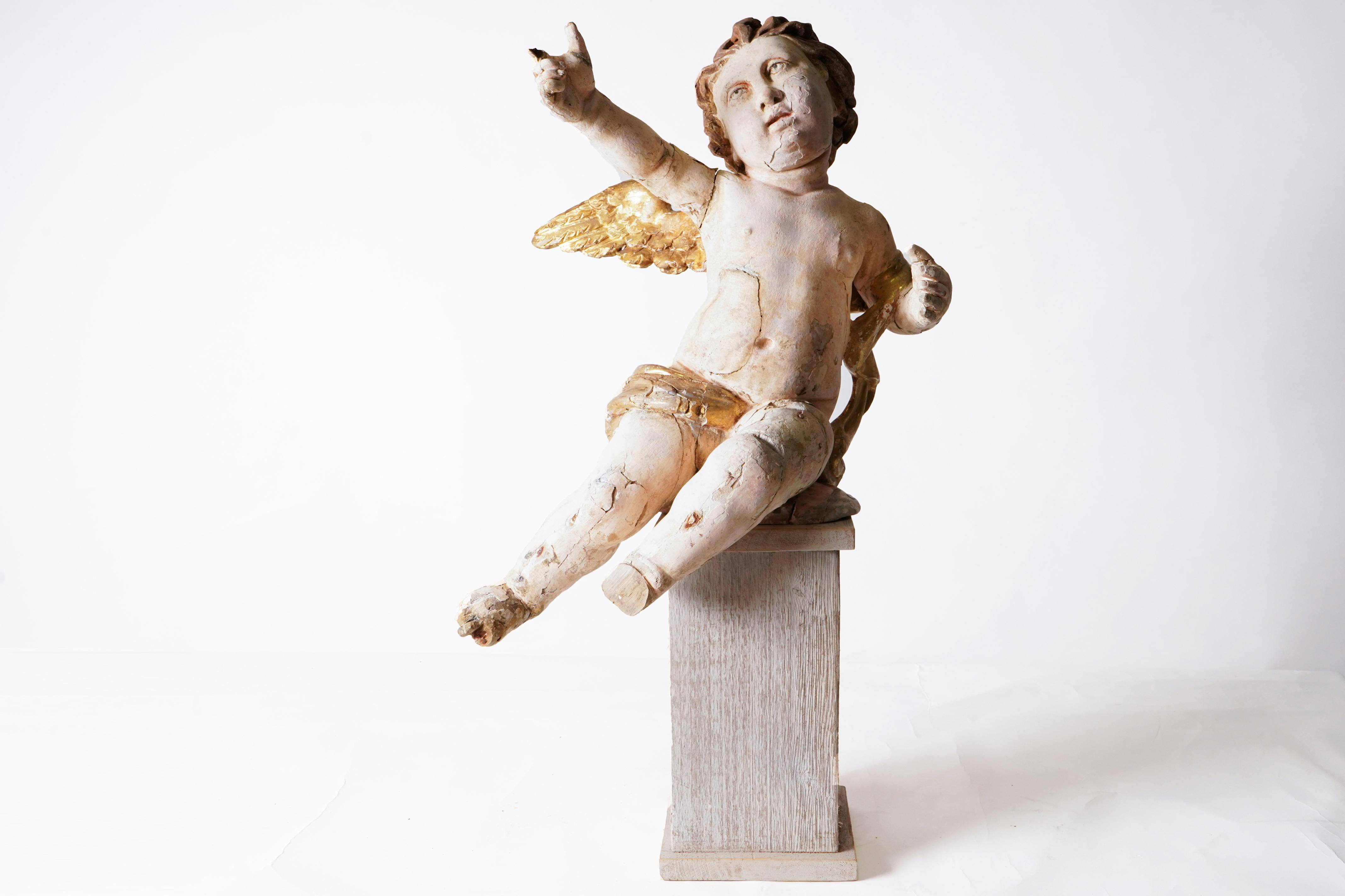 Cherub Carved from Wood with Polychrome & Gilt For Sale 6