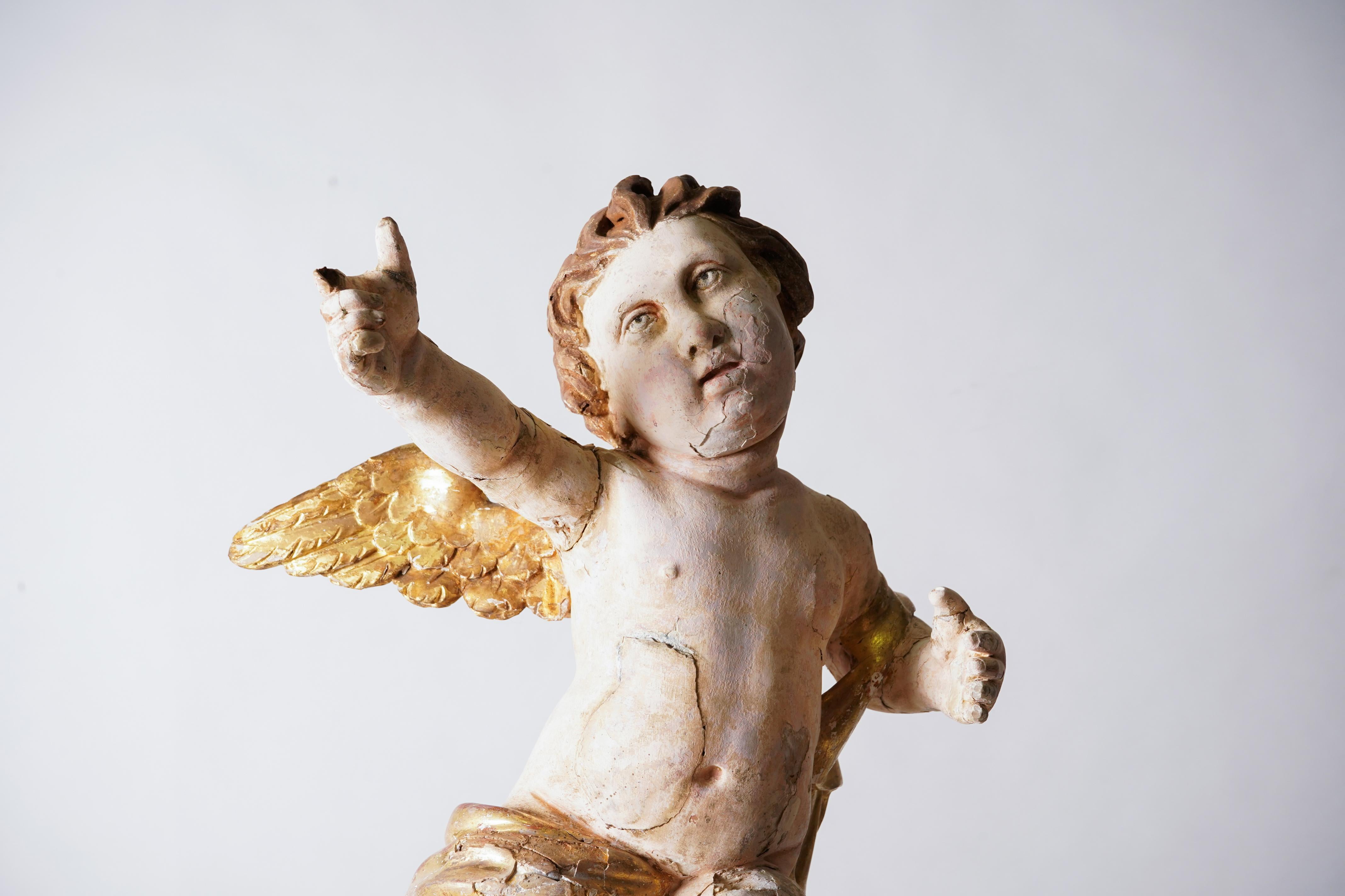 Cherub Carved from Wood with Polychrome & Gilt In Good Condition For Sale In Chicago, IL