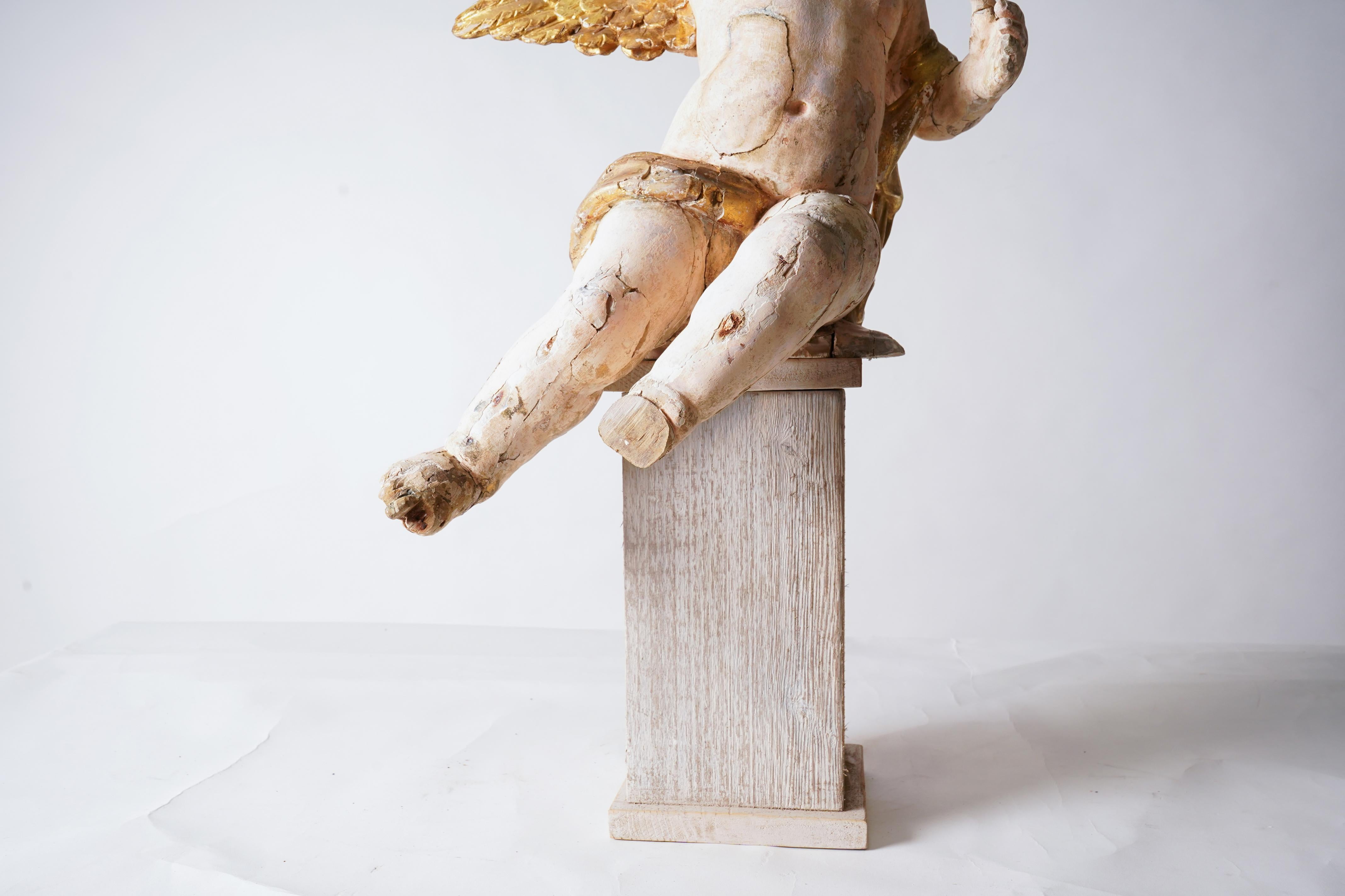 XVIIIe siècle chérubin sculpté dans du bois polychrome et doré en vente