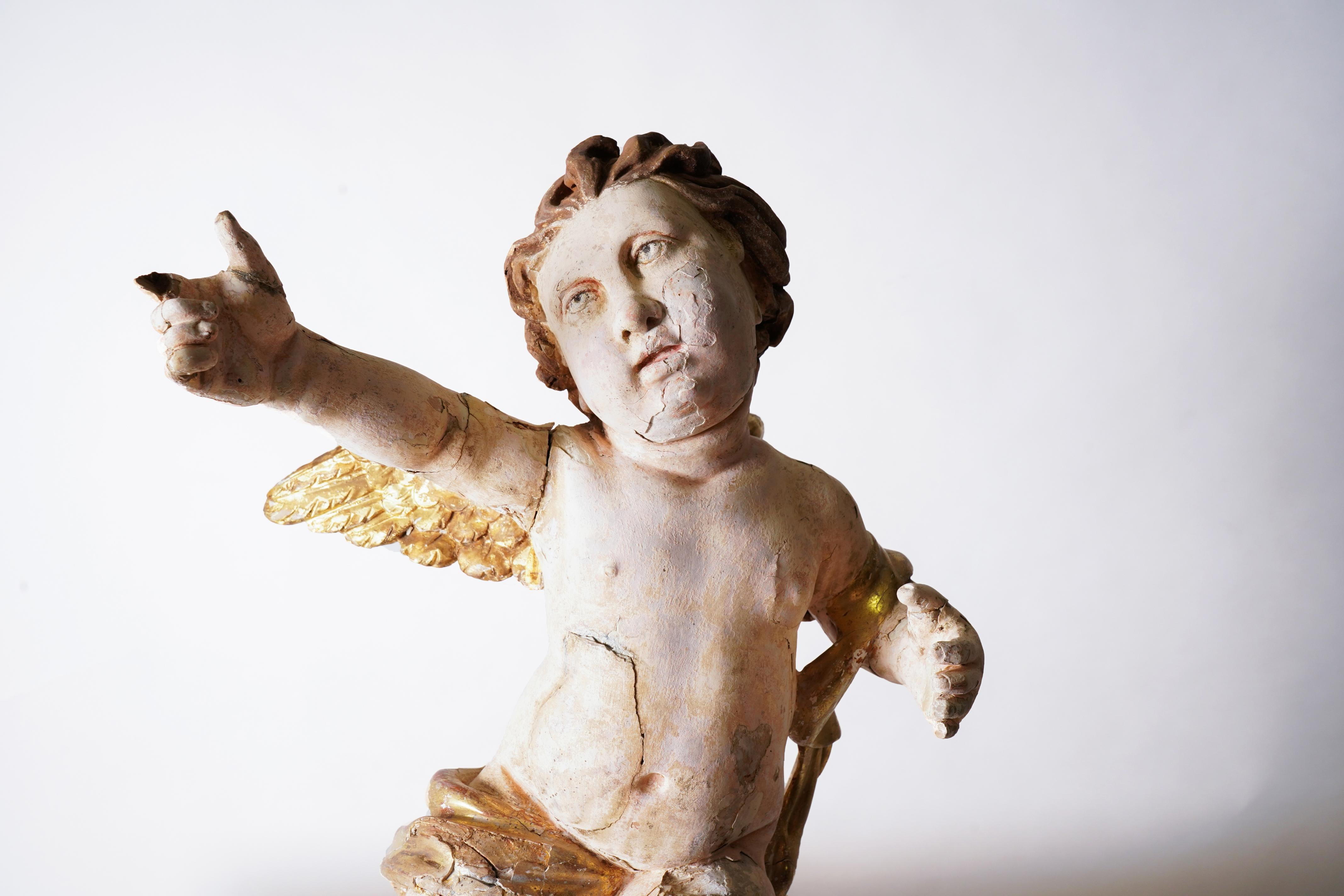 Cherub Carved from Wood with Polychrome & Gilt For Sale 2