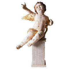 Cherub Carved from Wood with Polychrome & Gilt