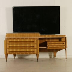 Chest of Drawers with Mirror Walnut Veneer Marble Vintage, Italy, 1950s-1960s