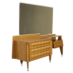 Chest of Drawers with Mirror Walnut Veneer Marble Retro, Italy, 1950s-1960s