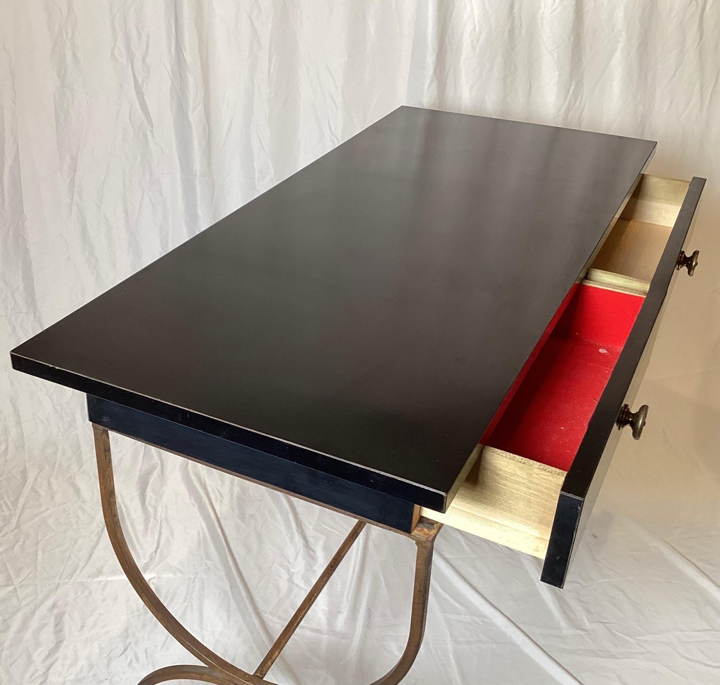 Hollywood Regency A Chic 1960's Black Laminate Iron Based Desk