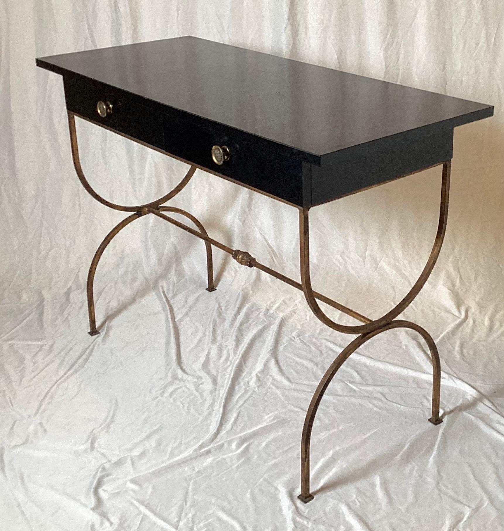 A Chic 1960's Black Laminate Iron Based Desk In Good Condition In Lambertville, NJ