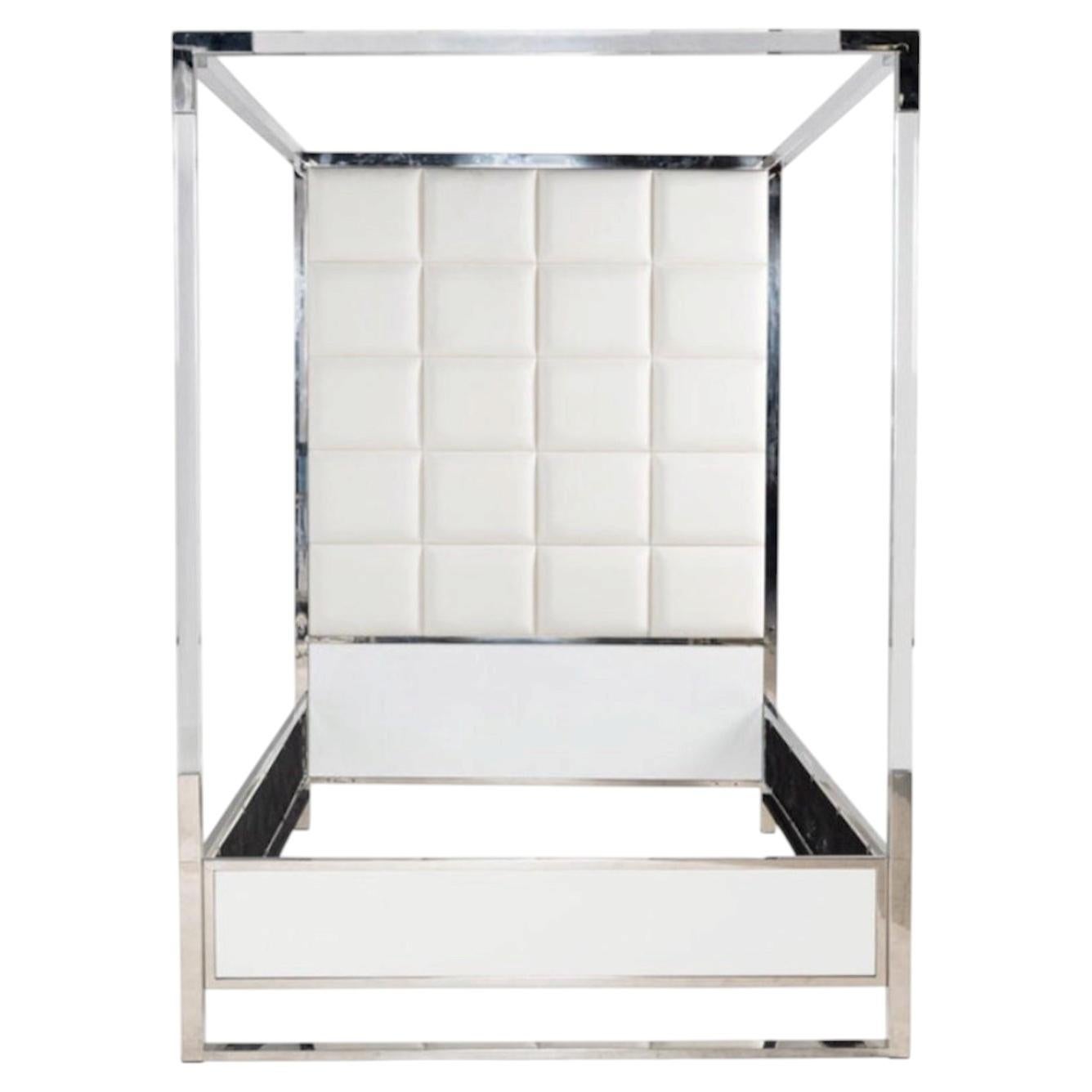 A Chic Acrylic Chrome QueenSized Canopy Bed In The Style Of Charles Hollis Jones For Sale