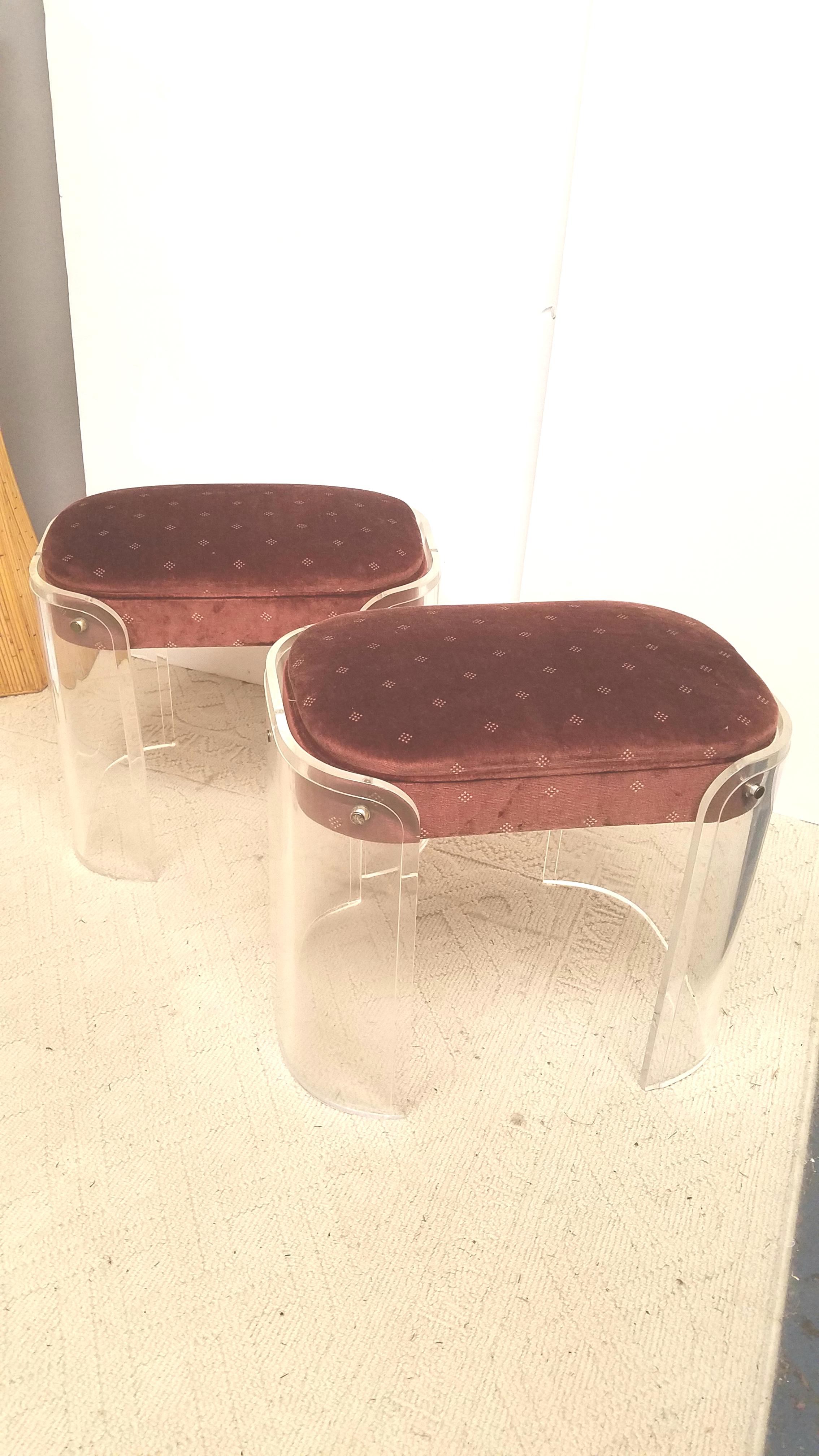 American Chic Pair of Lucite Midcentury Stools or Benches