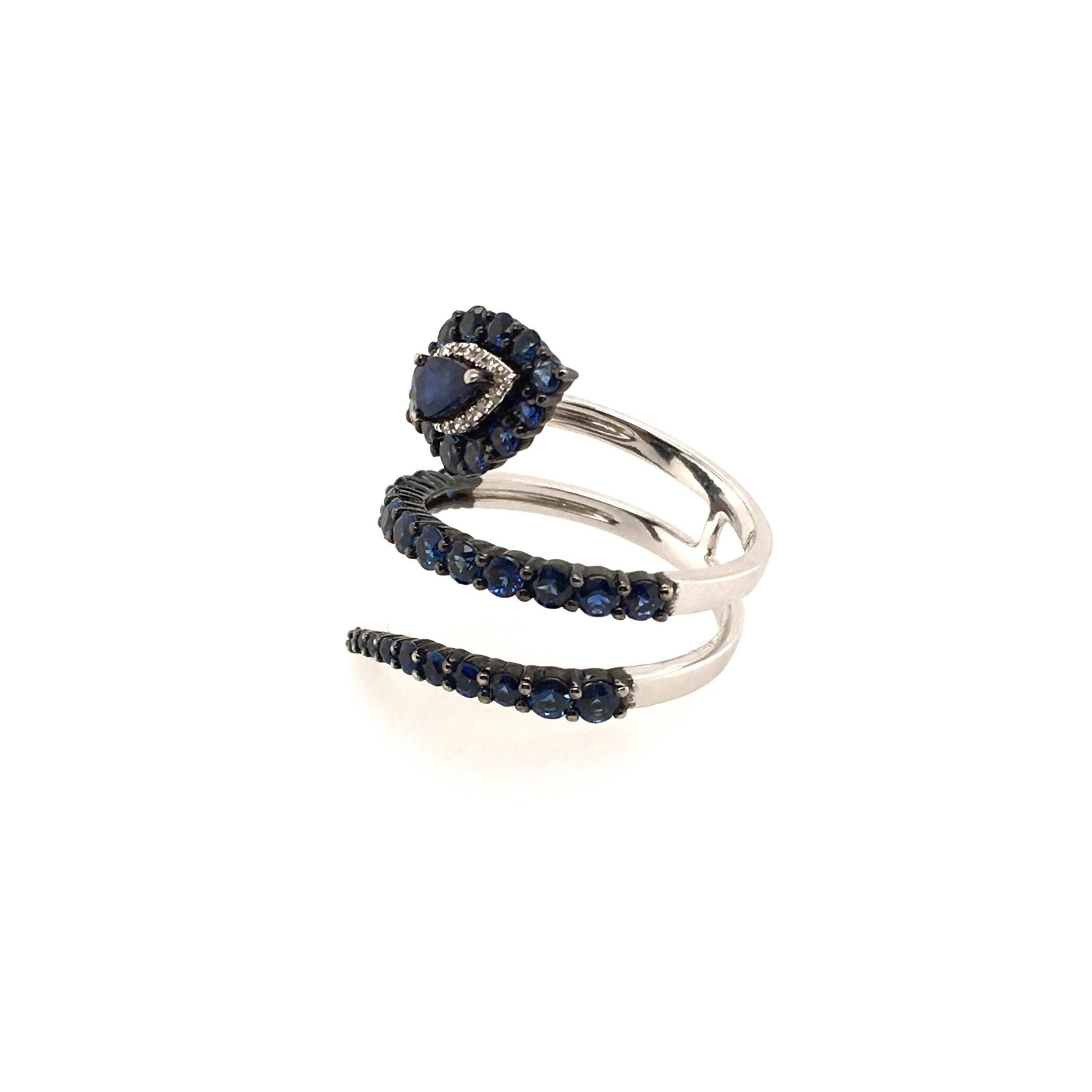 Round Cut Chic Sapphire and Diamond Snake Ring