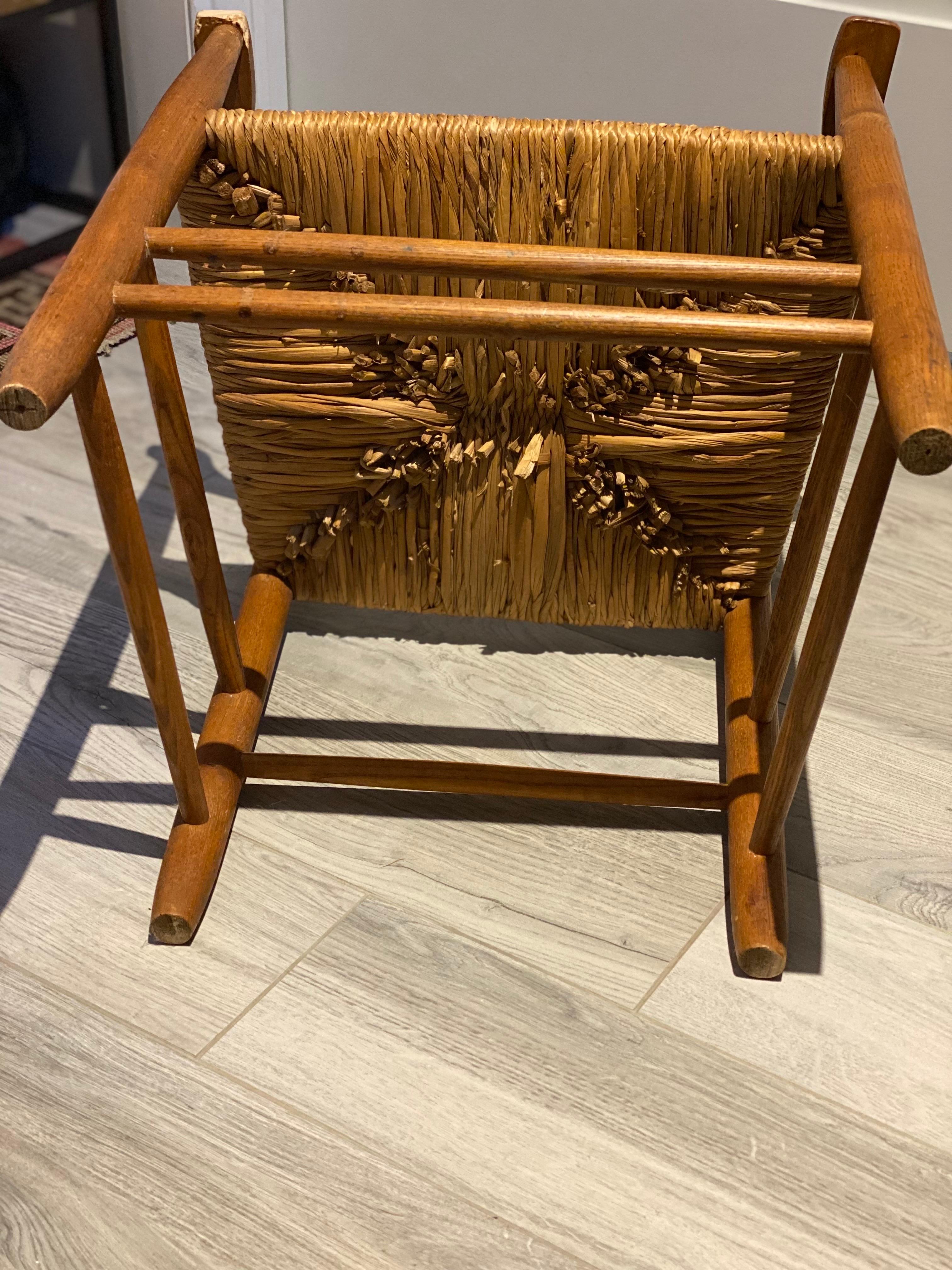 A Child's Wooden Chair with Handwoven Rush Seat, American For Sale 7