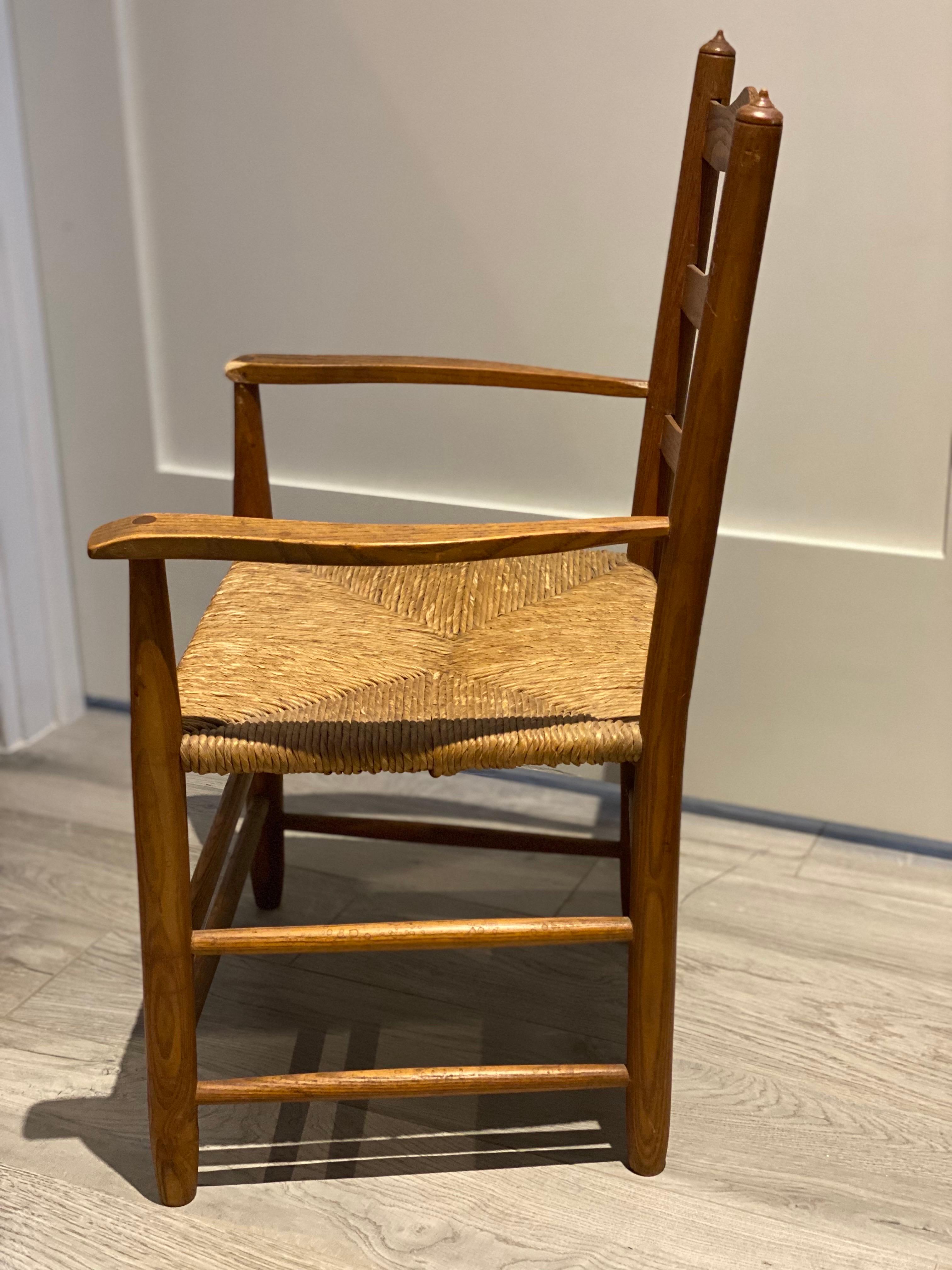 A Child's Wooden Chair with Handwoven Rush Seat, American For Sale 8