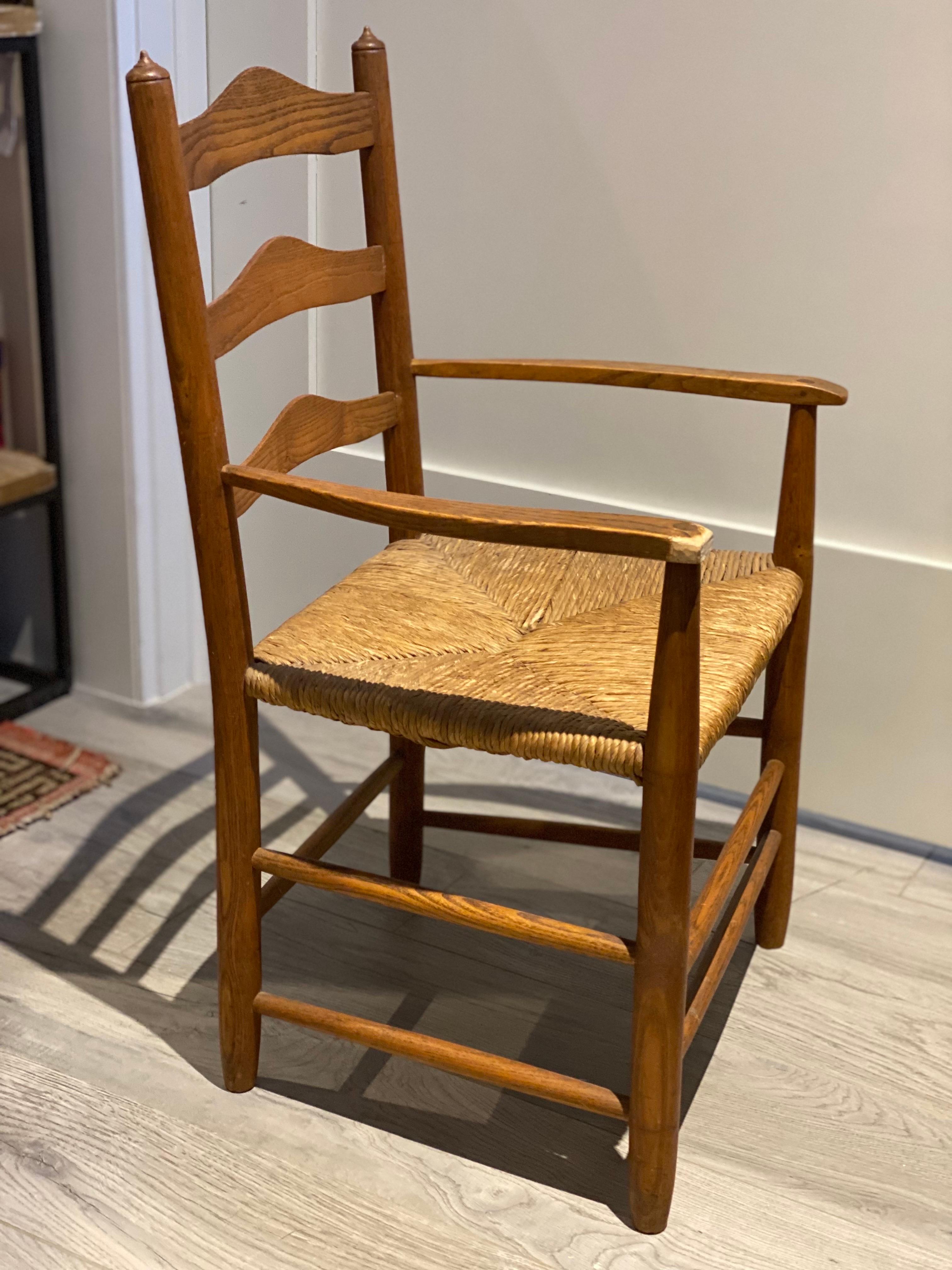 A Child's Wooden Chair with Handwoven Rush Seat, American In Good Condition For Sale In Southampton, NY