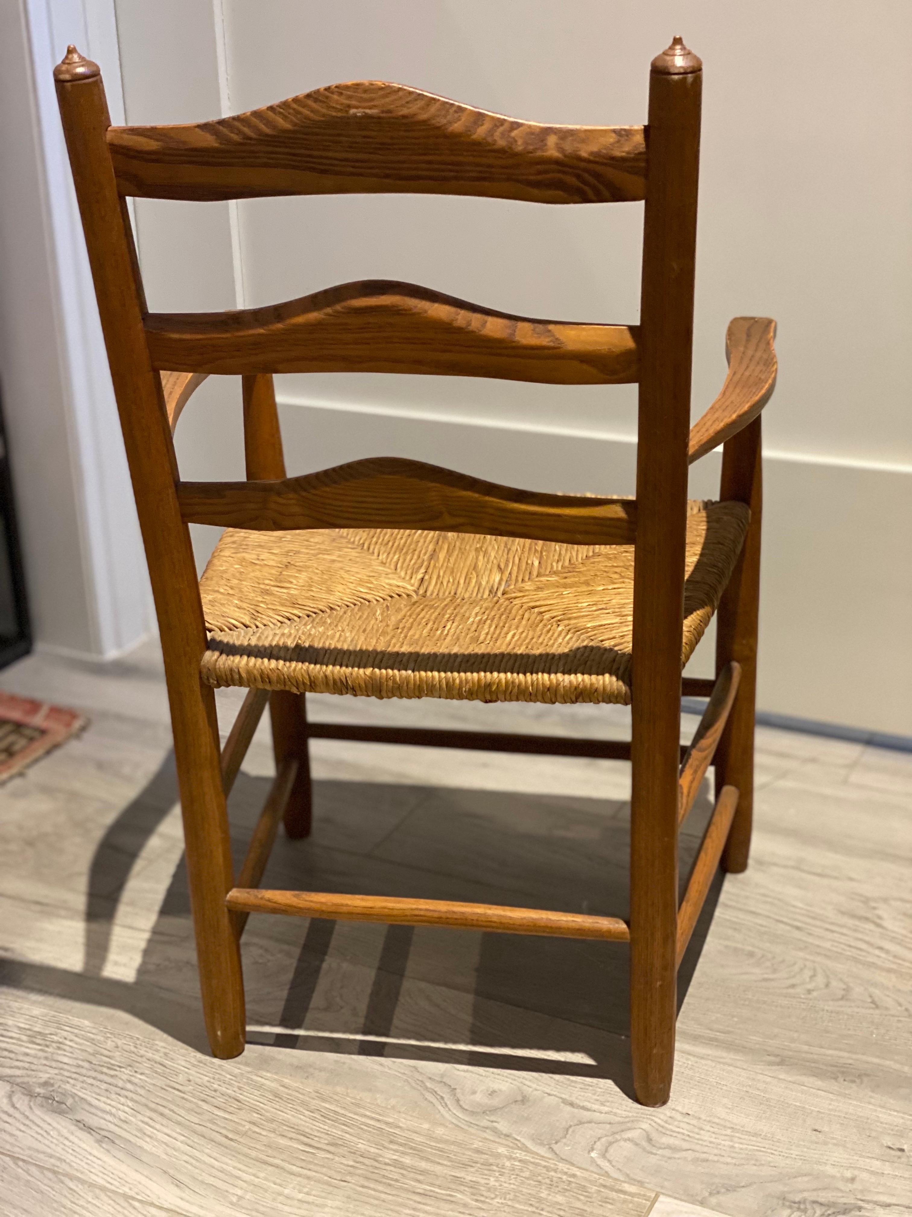 20th Century A Child's Wooden Chair with Handwoven Rush Seat, American For Sale