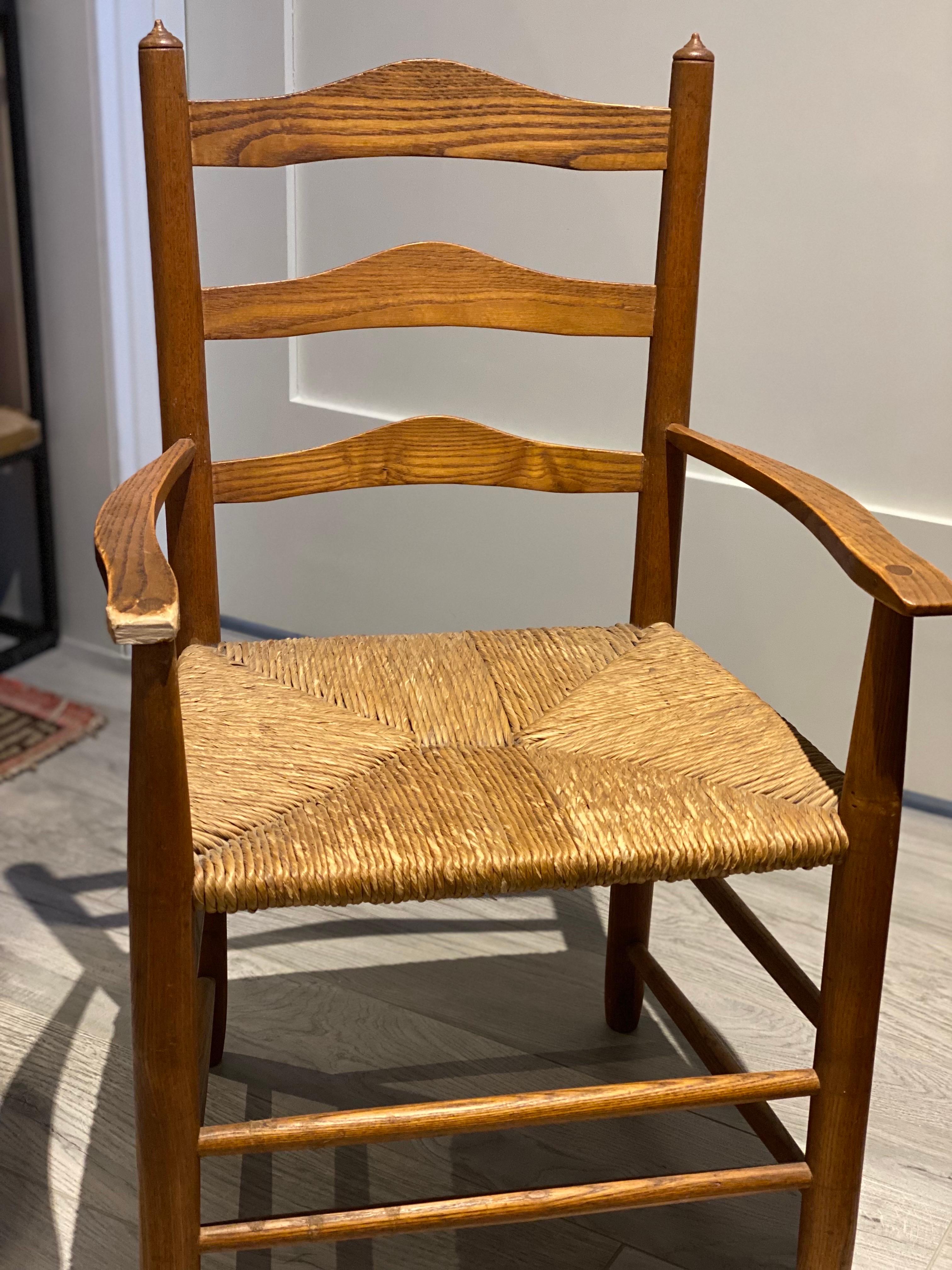 A Child's Wooden Chair with Handwoven Rush Seat, American For Sale 2