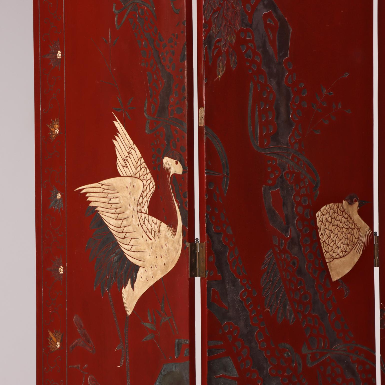 Carved A Chinese 10-panel folding screen, C. 1940. For Sale