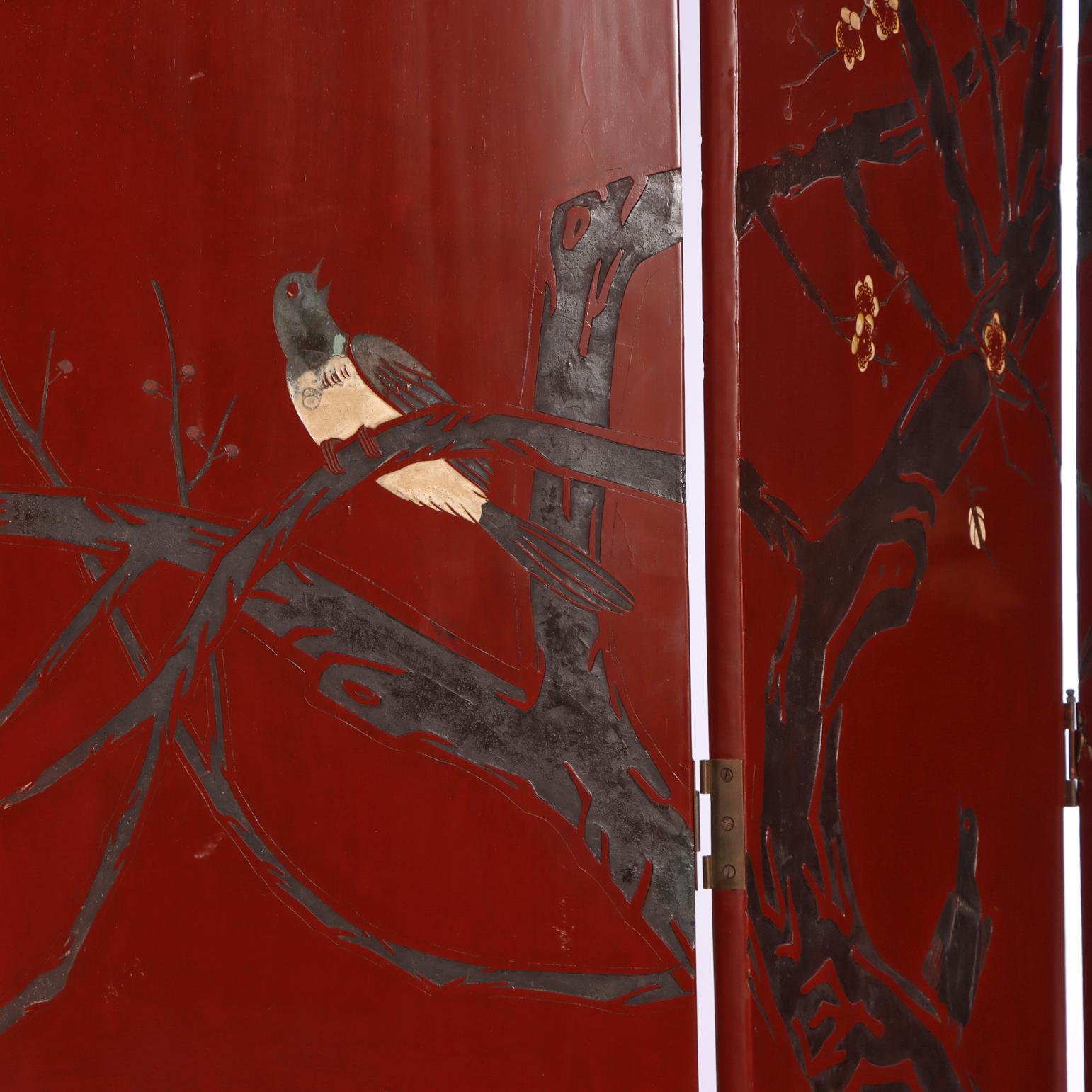 A Chinese 10-panel folding screen, C. 1940. In Good Condition For Sale In Philadelphia, PA