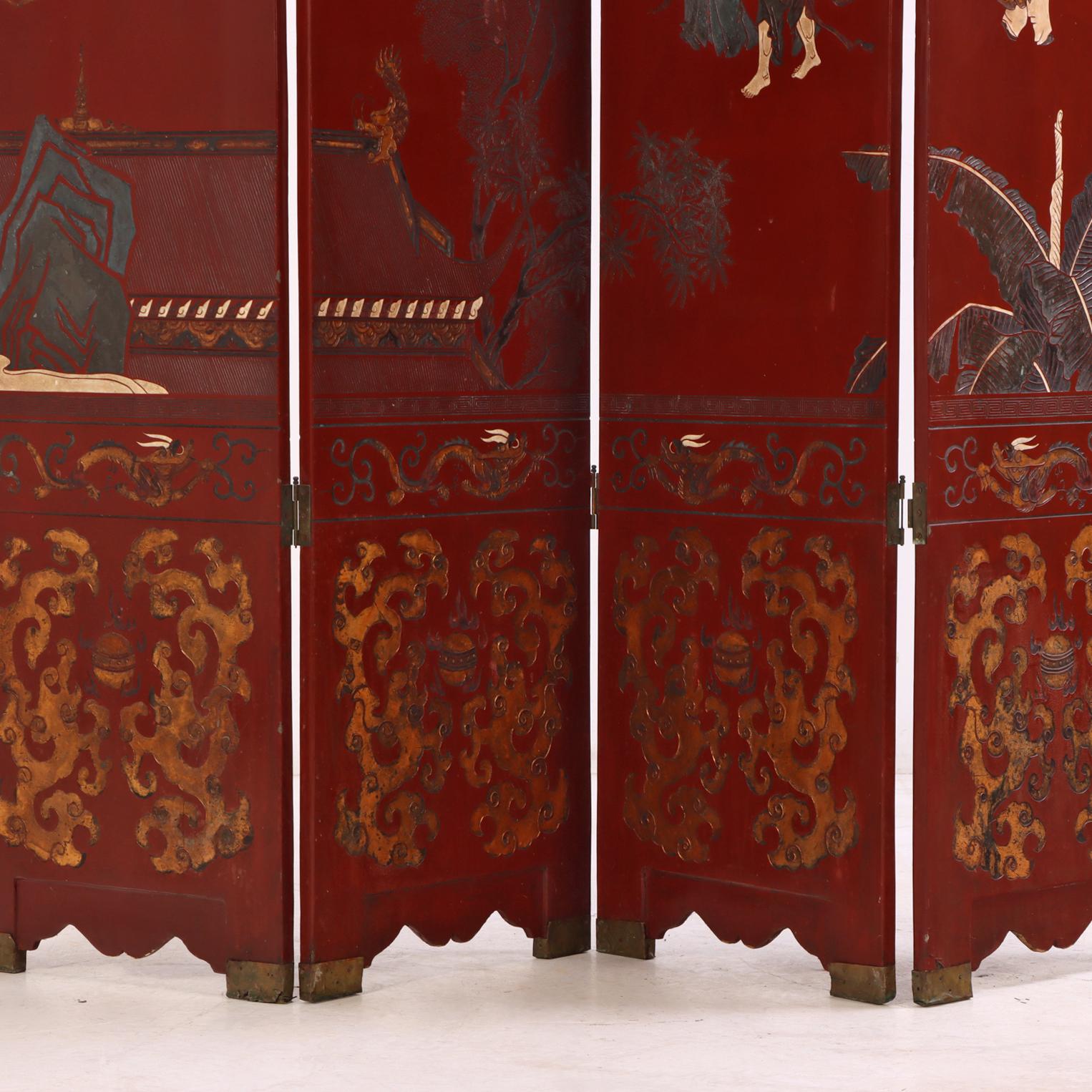 Wood A Chinese 10-panel folding screen, C. 1940. For Sale