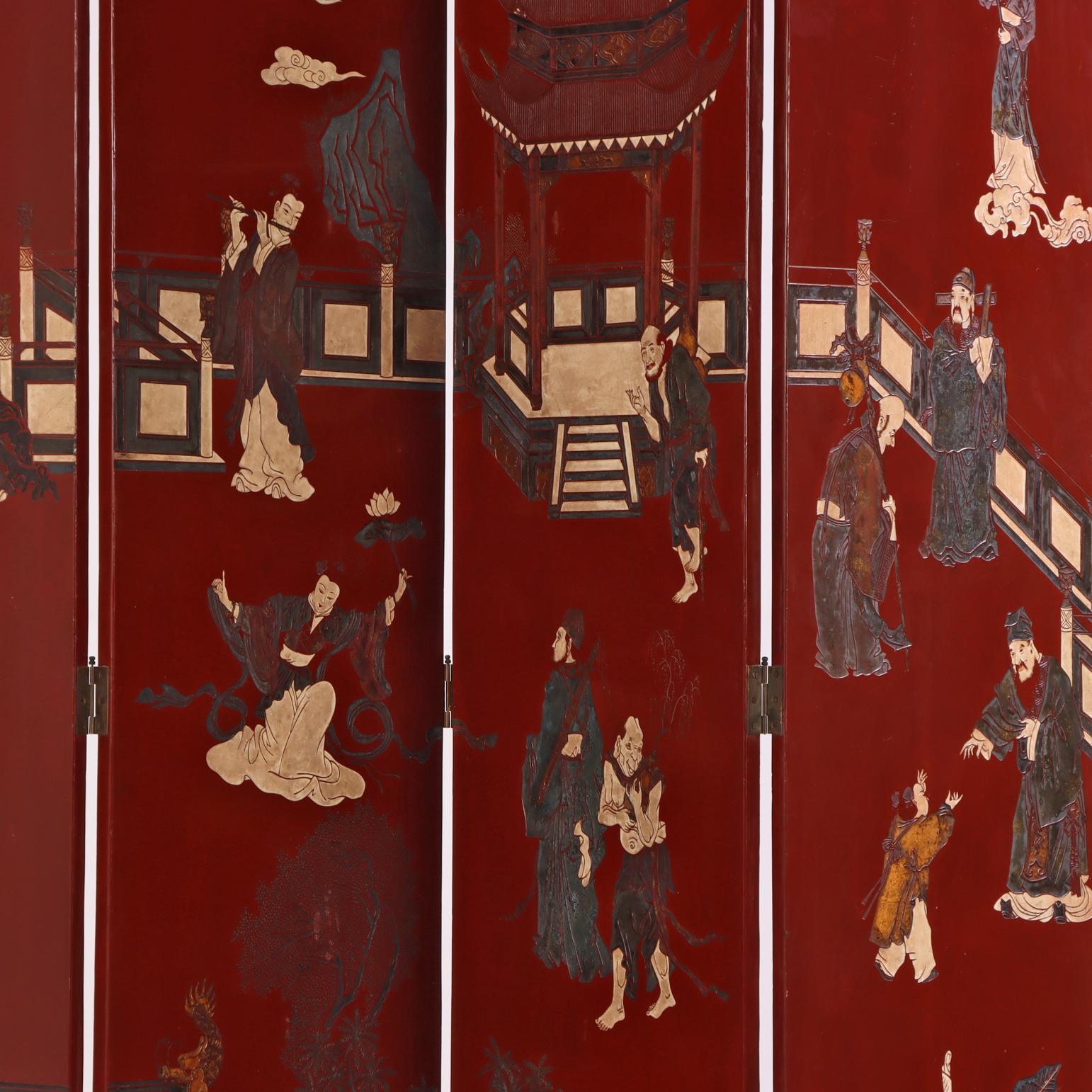 A Chinese 10-panel folding screen, C. 1940. For Sale 3