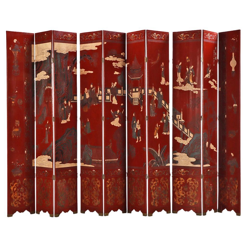 A Chinese 10-panel folding screen, C. 1940.