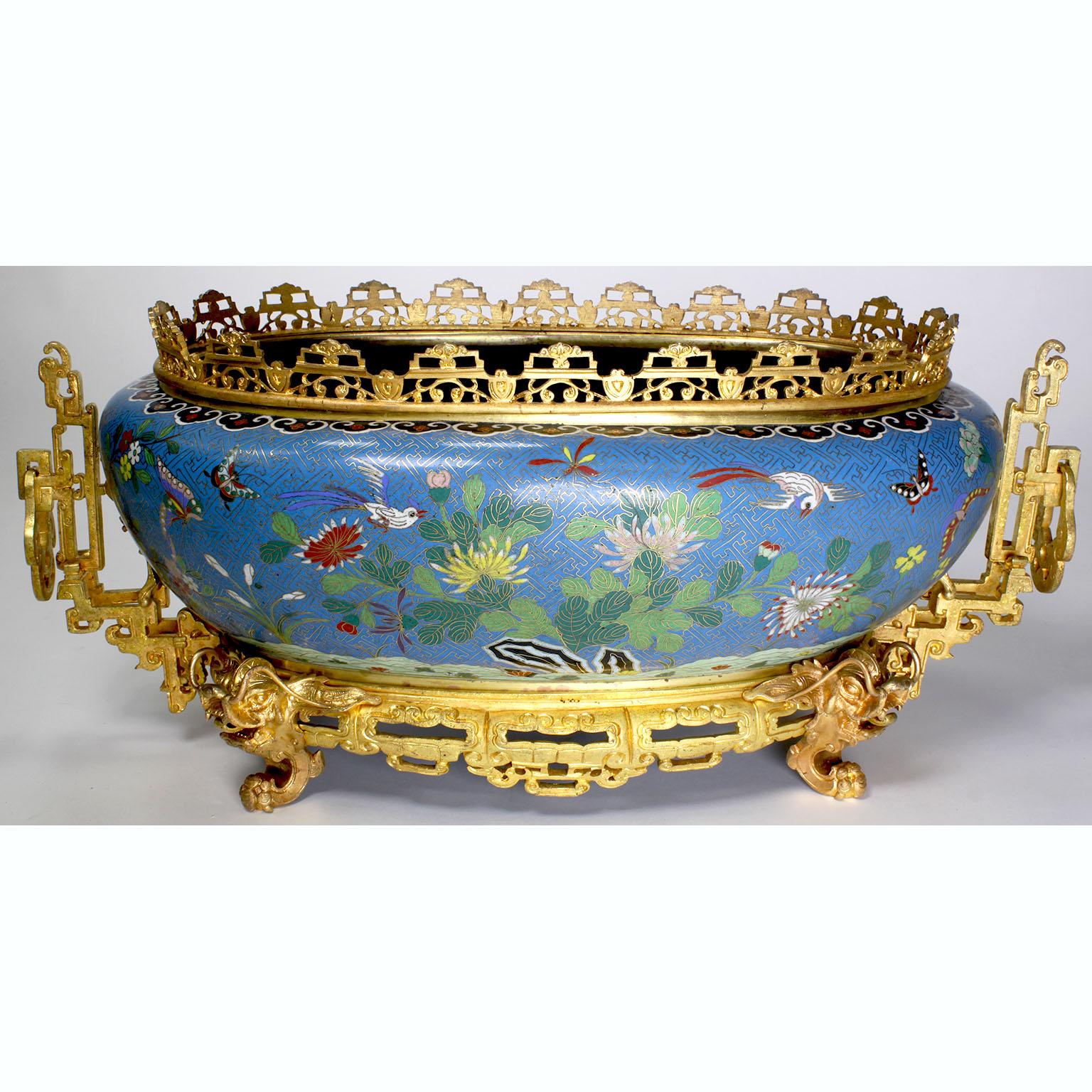 Chinese Export Chinese 19th-20th Century Gilt Bronze Mounted Cloisonné Jardinière 'Planter' For Sale