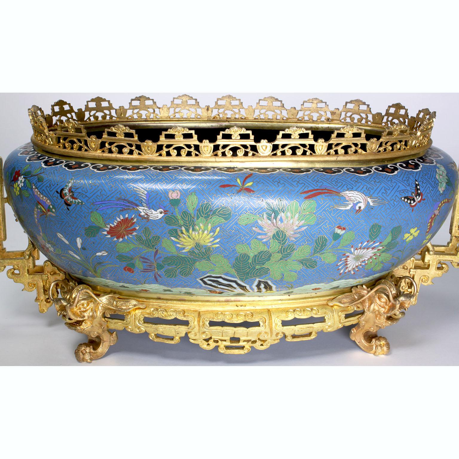 Chinese 19th-20th Century Gilt Bronze Mounted Cloisonné Jardinière 'Planter' In Good Condition For Sale In Los Angeles, CA