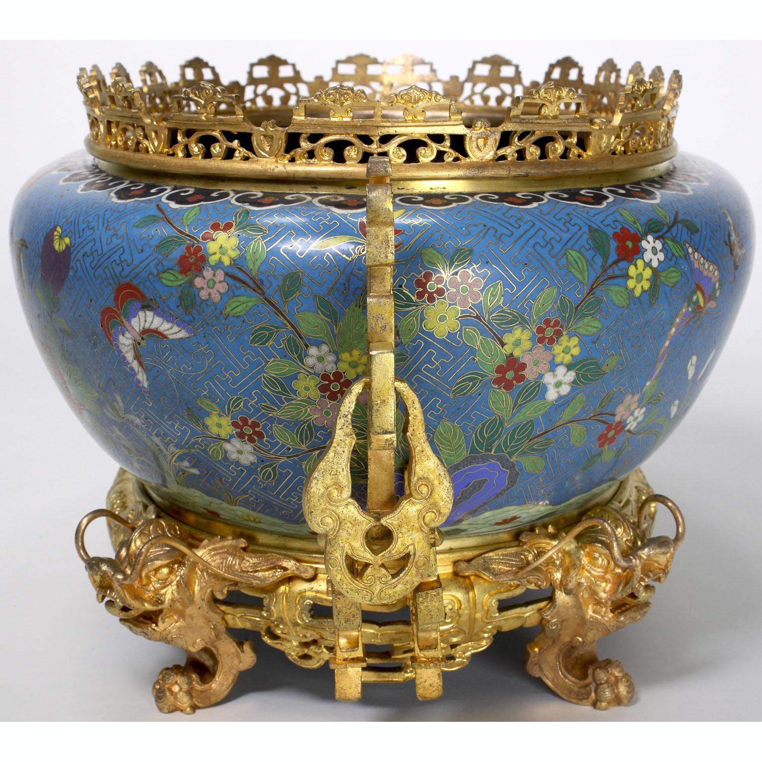 Early 20th Century Chinese 19th-20th Century Gilt Bronze Mounted Cloisonné Jardinière 'Planter' For Sale