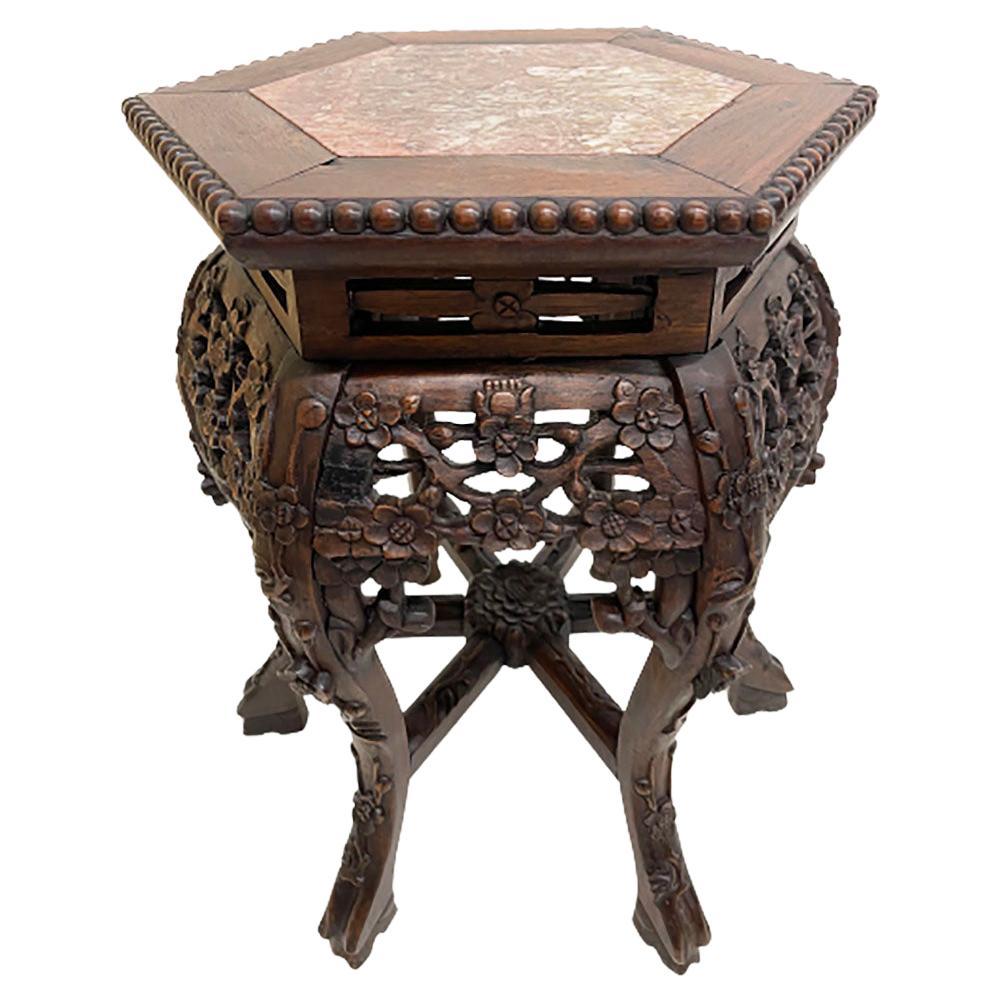 Chinese 19th Century Side Table or Plant Stand with Marble Top
