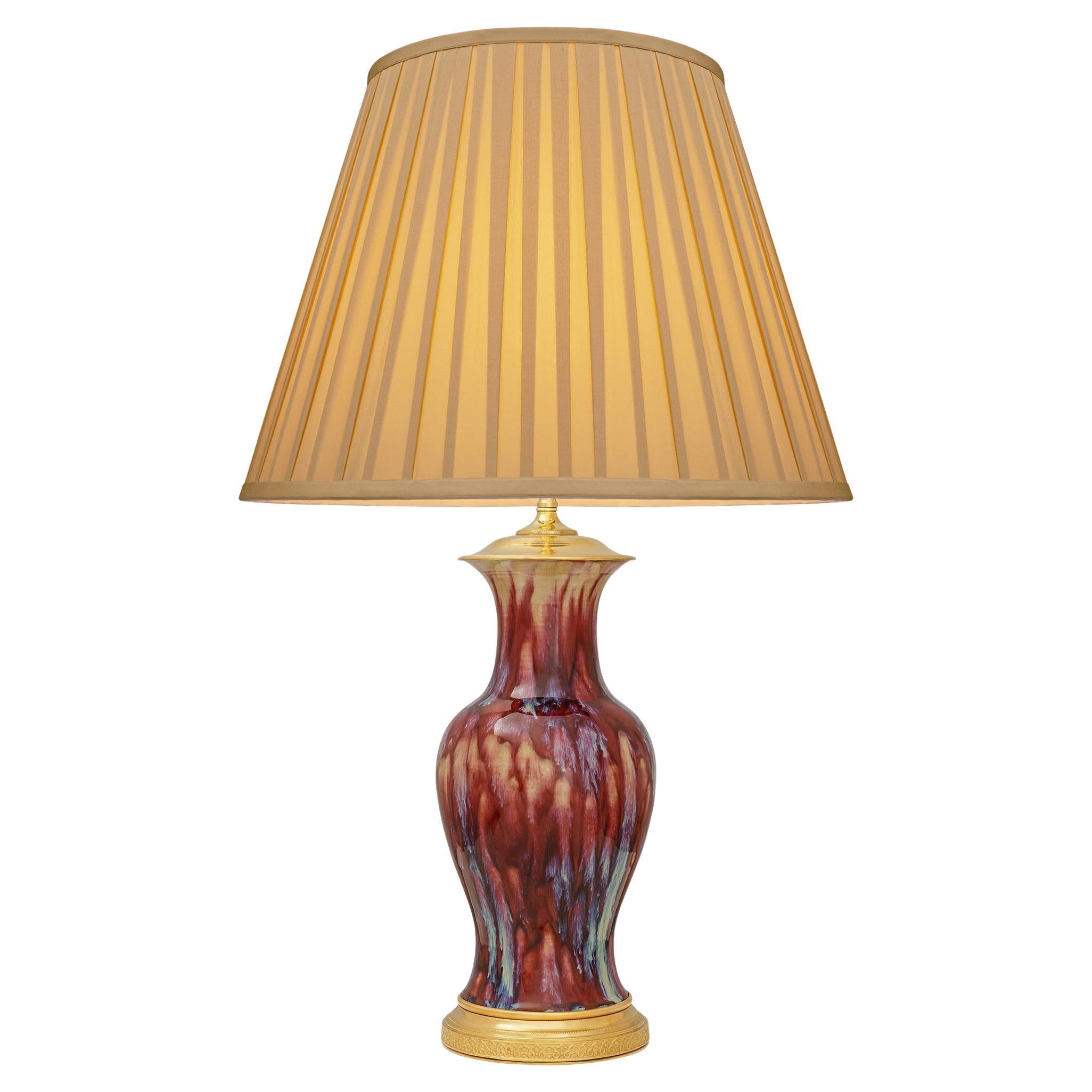 A Chinese 19th century Porcelain and French 19th century Ormolu mounted lamp For Sale