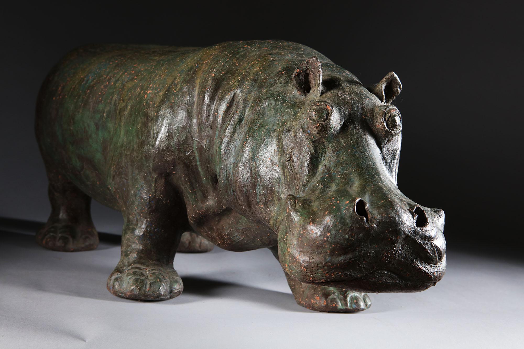 Chinese 19th Century Terracotta Hippopotamus Patinated to Simulate Bronze In Good Condition In London, GB