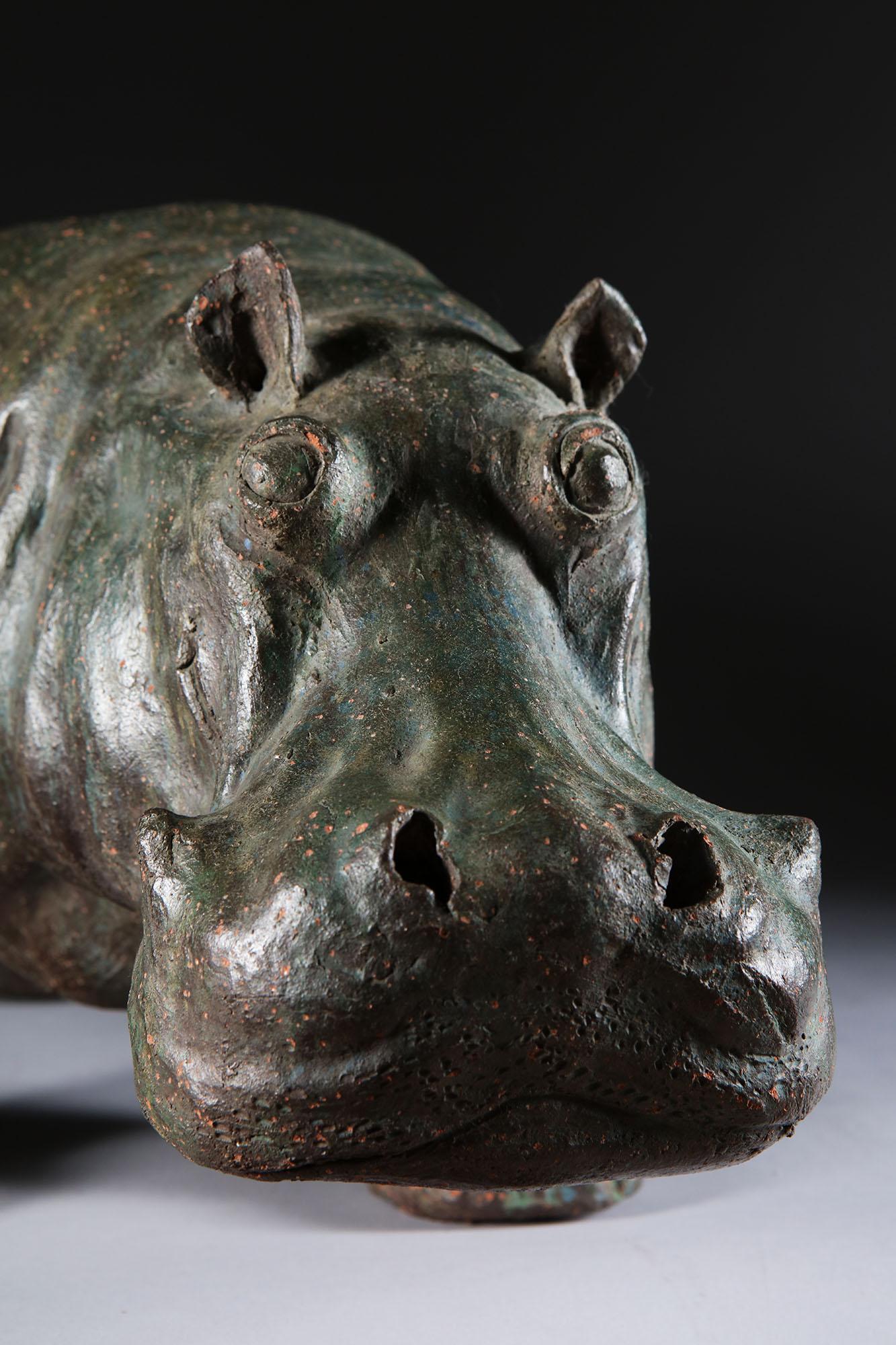 Chinese 19th Century Terracotta Hippopotamus Patinated to Simulate Bronze 1