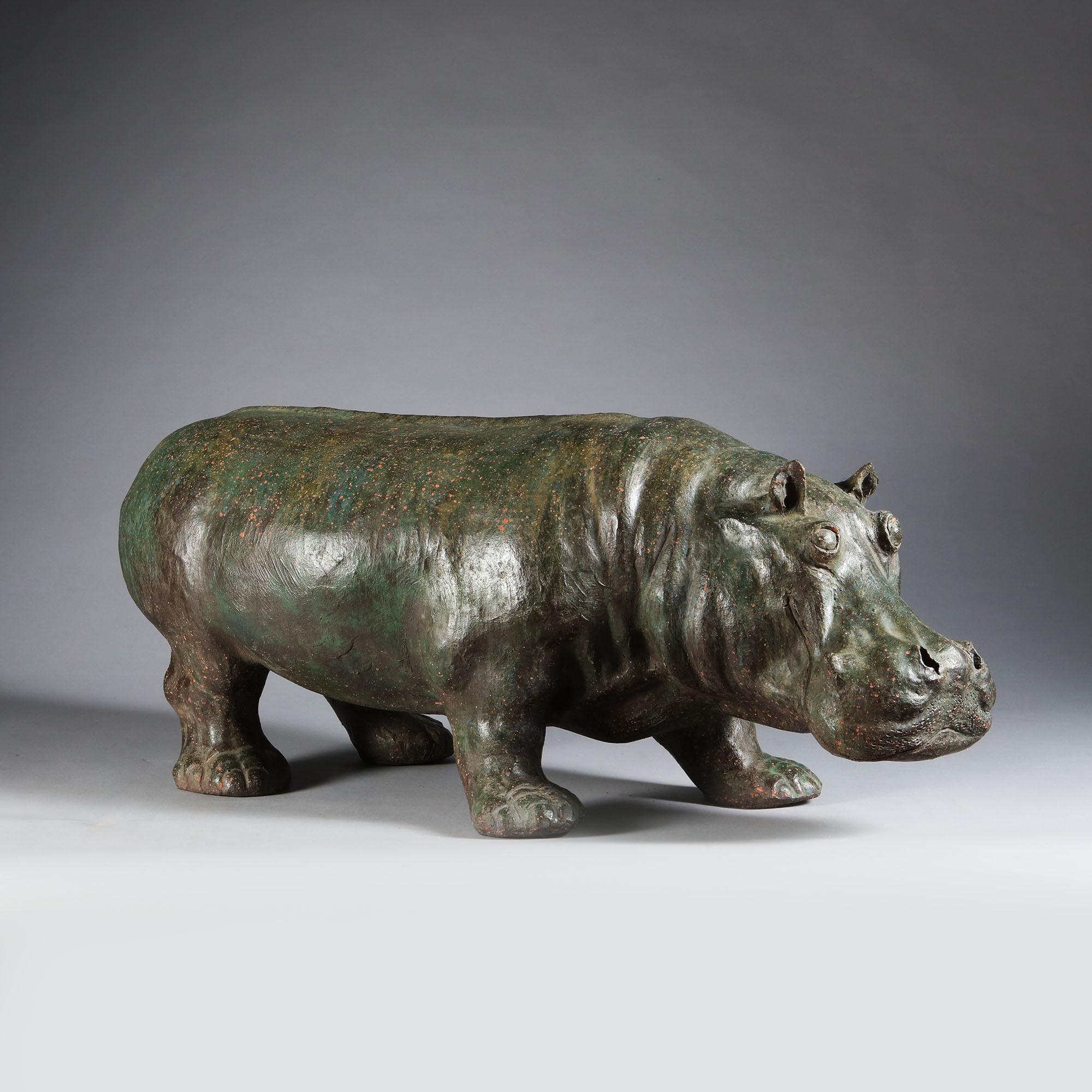 Chinese 19th Century Terracotta Hippopotamus Patinated to Simulate Bronze 3