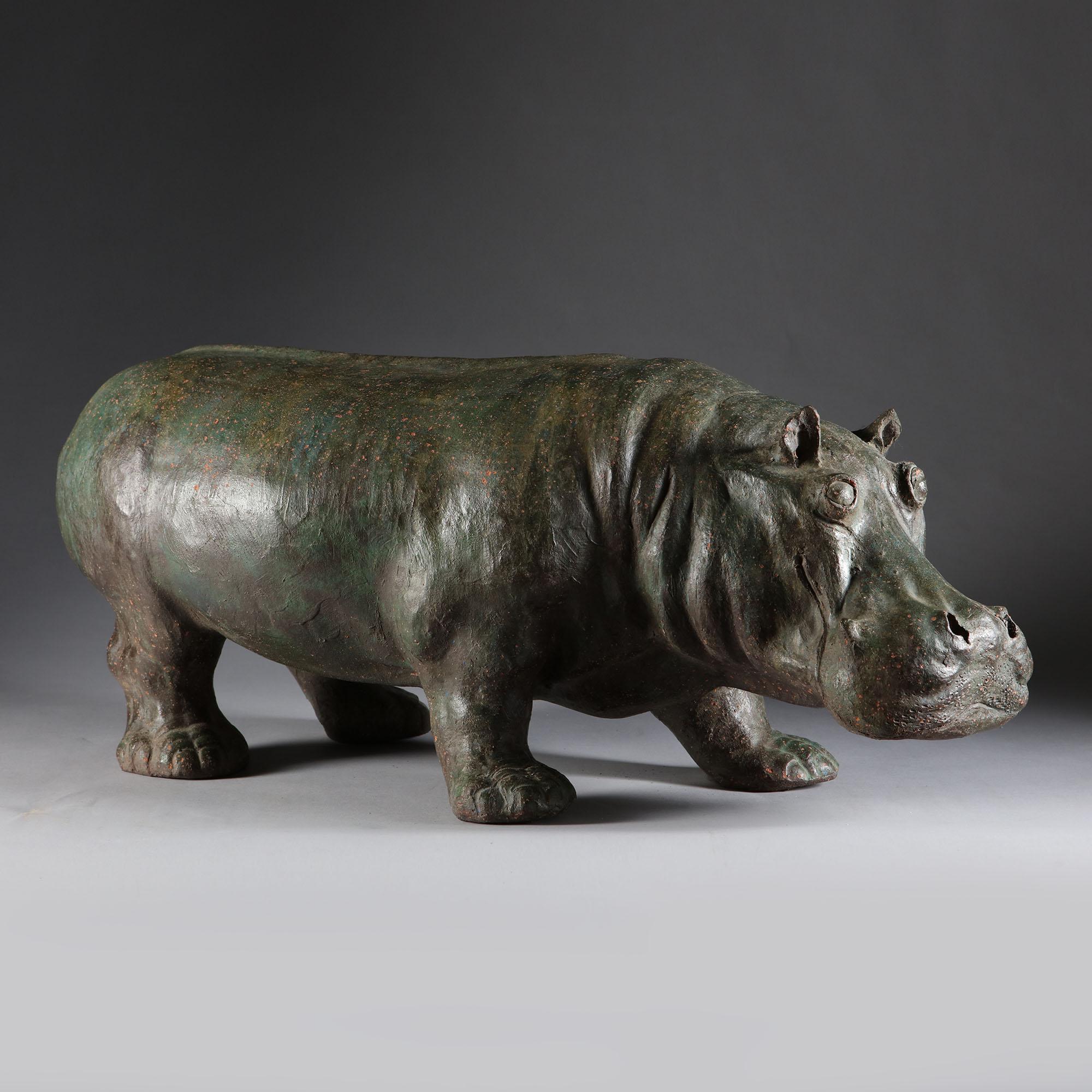 Chinese 19th Century Terracotta Hippopotamus Patinated to Simulate Bronze 4