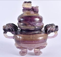 A Chinese amethyst carved censor and cover, Qing Dynasty, 19th century