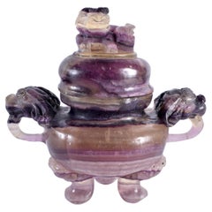 Antique A Chinese amethyst carved censor and cover, Qing Dynasty, 19th century