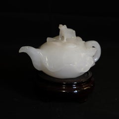 Chinese antique Pakistan Jade Teapot with Wood Stand