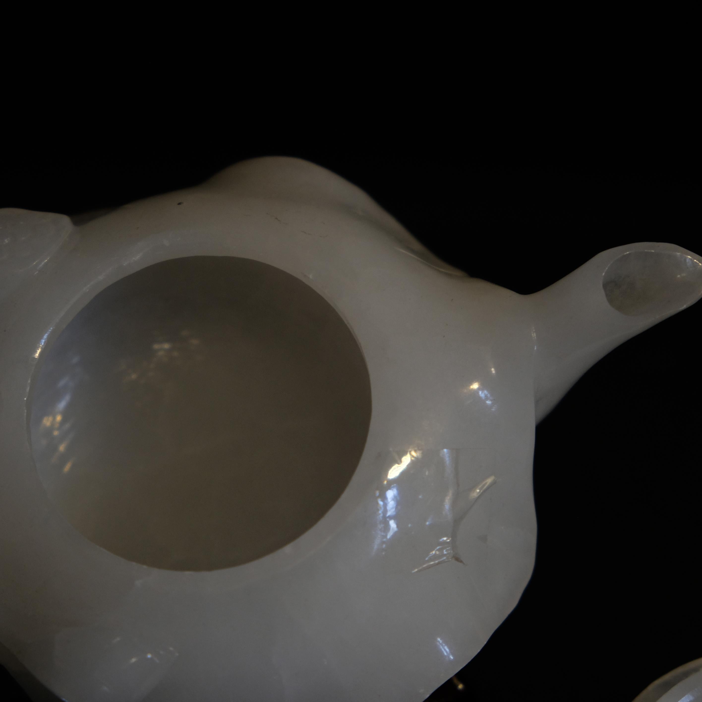 Chinese antique Pakistan Jade Teapot with Wood Stand In Excellent Condition For Sale In Norton, MA