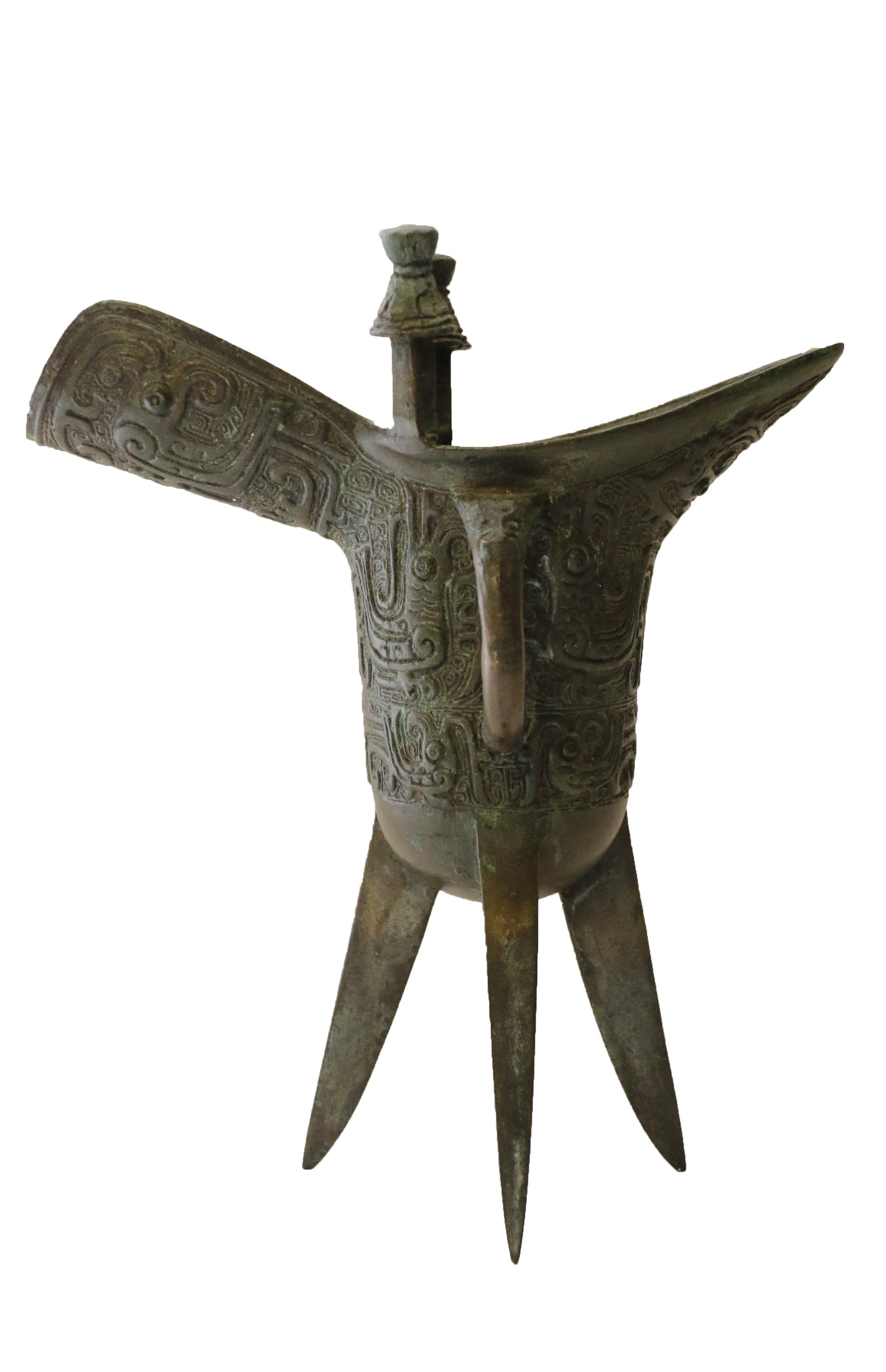 Chinese Archaistic Bronze Jue or Wine Vessel, circa 1860 8