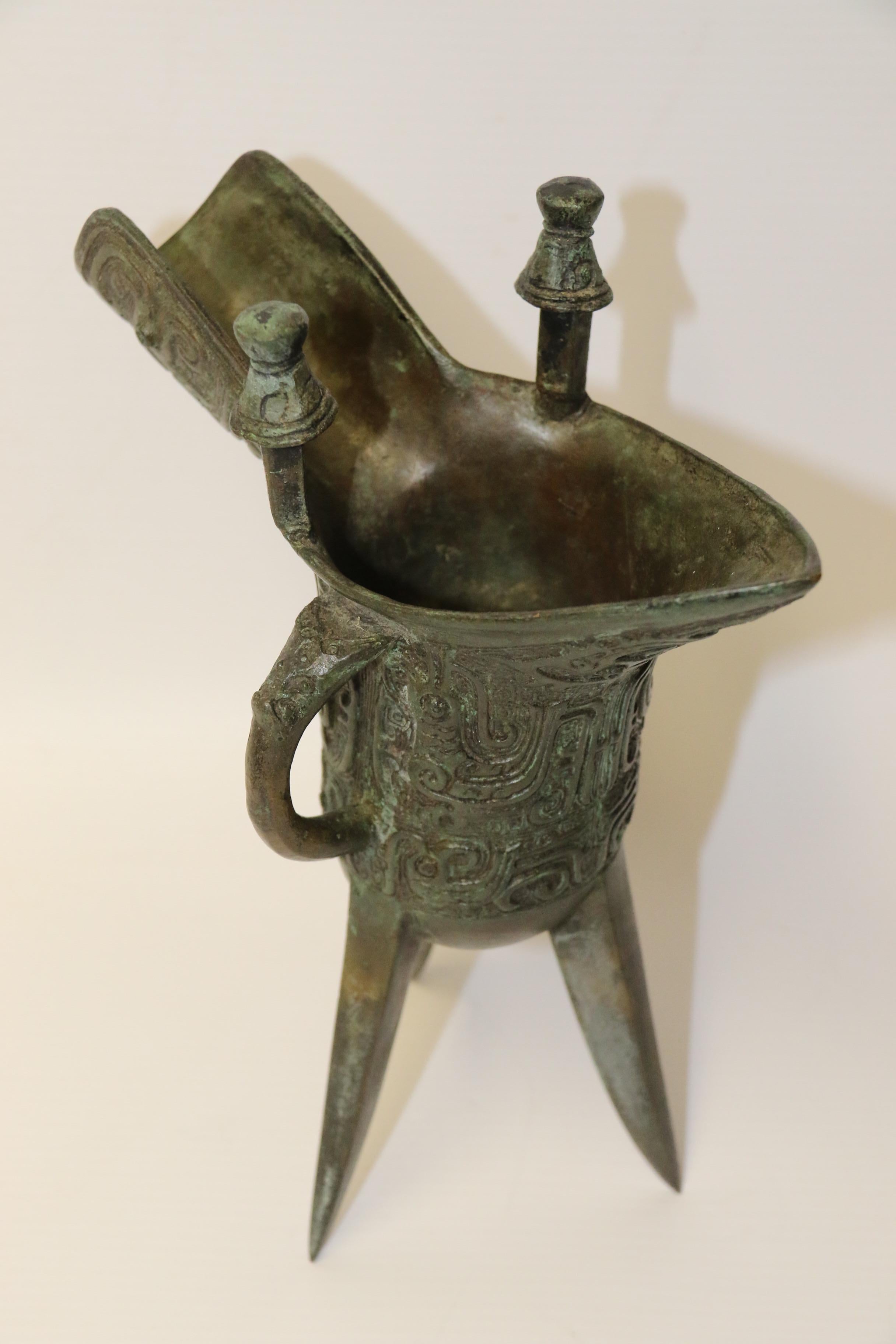Chinese Archaistic Bronze Jue or Wine Vessel, circa 1860 1