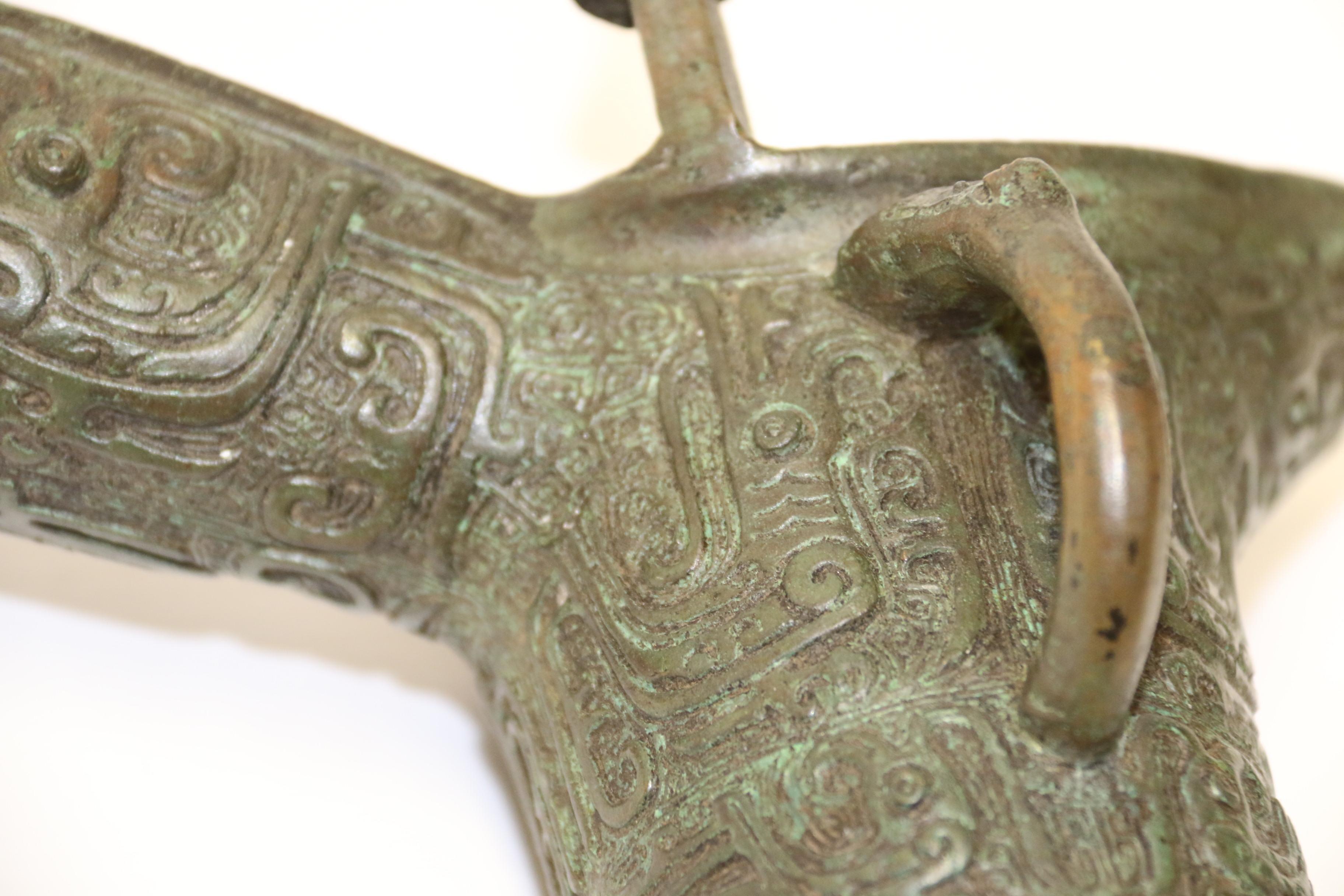 Chinese Archaistic Bronze Jue or Wine Vessel, circa 1860 5