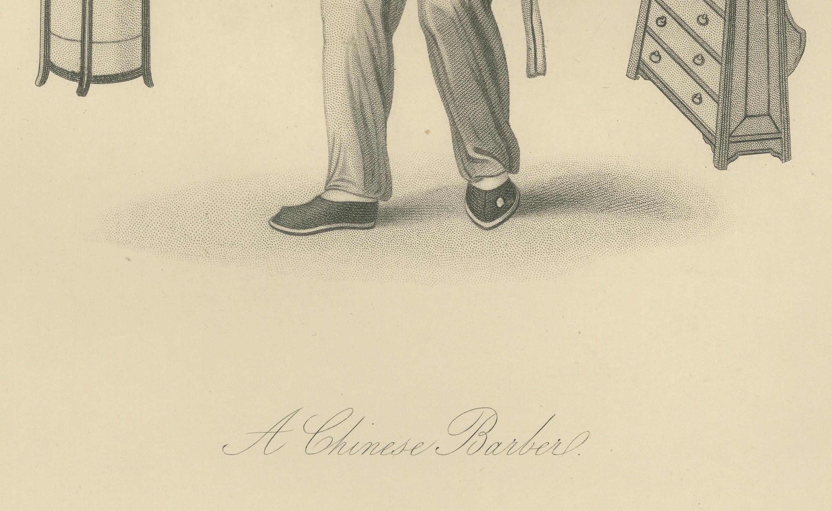 Título: Un barbero chino - Grabado de 1858 de 