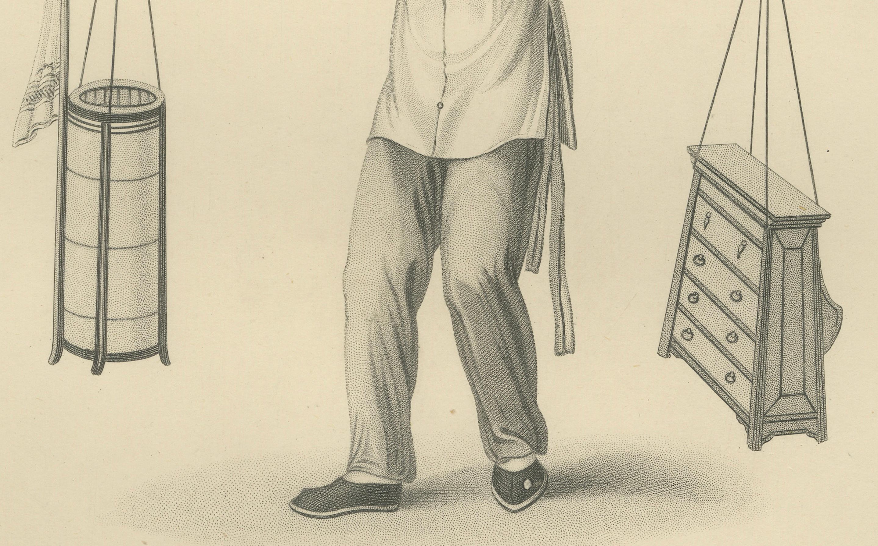 Un barbero chino - Grabado de 1858 de El Imperio Chino Ilustrado en Bueno estado para la venta en Langweer, NL