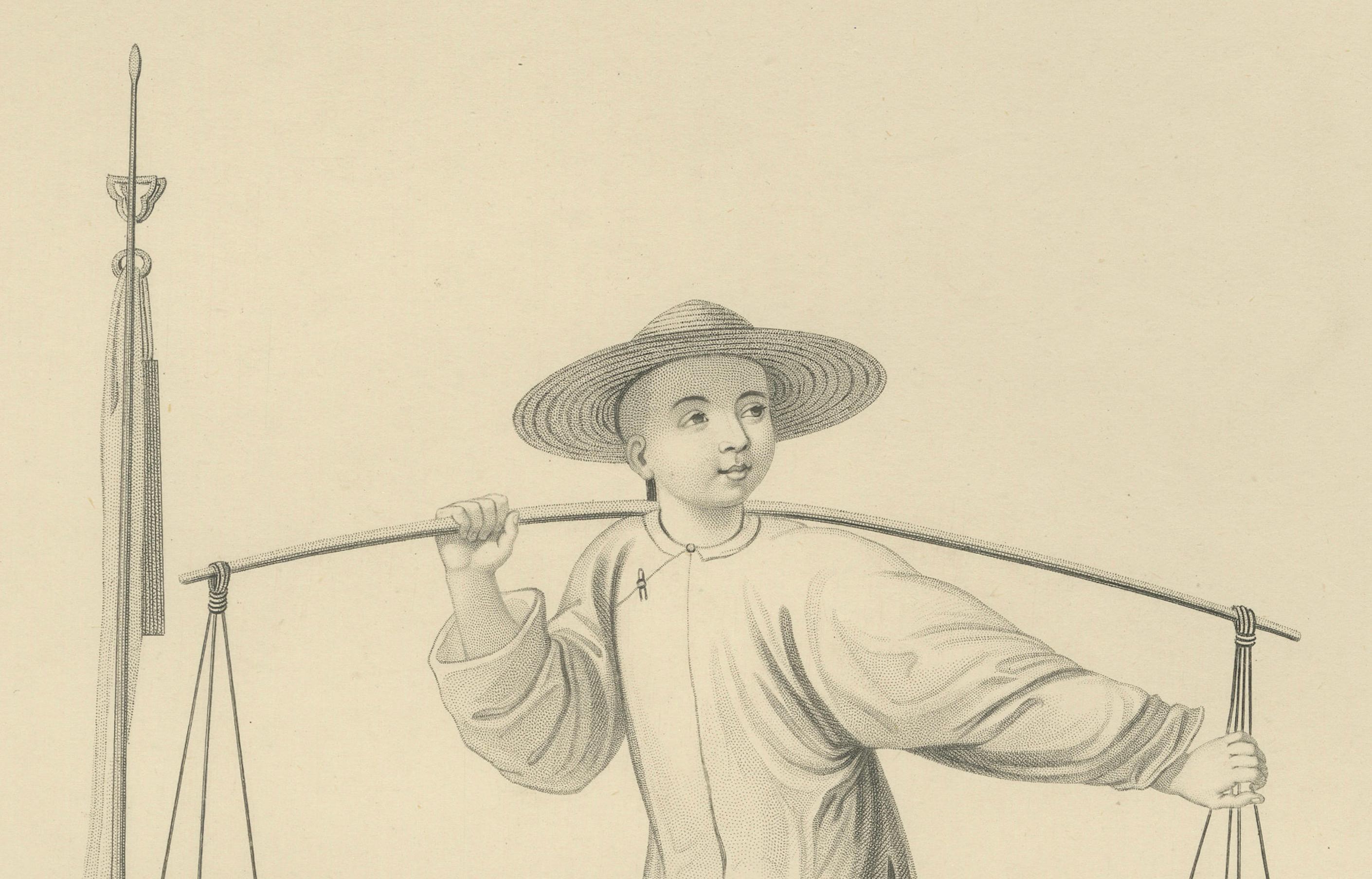 Un barbero chino - Grabado de 1858 de El Imperio Chino Ilustrado Mediados del siglo XIX en venta